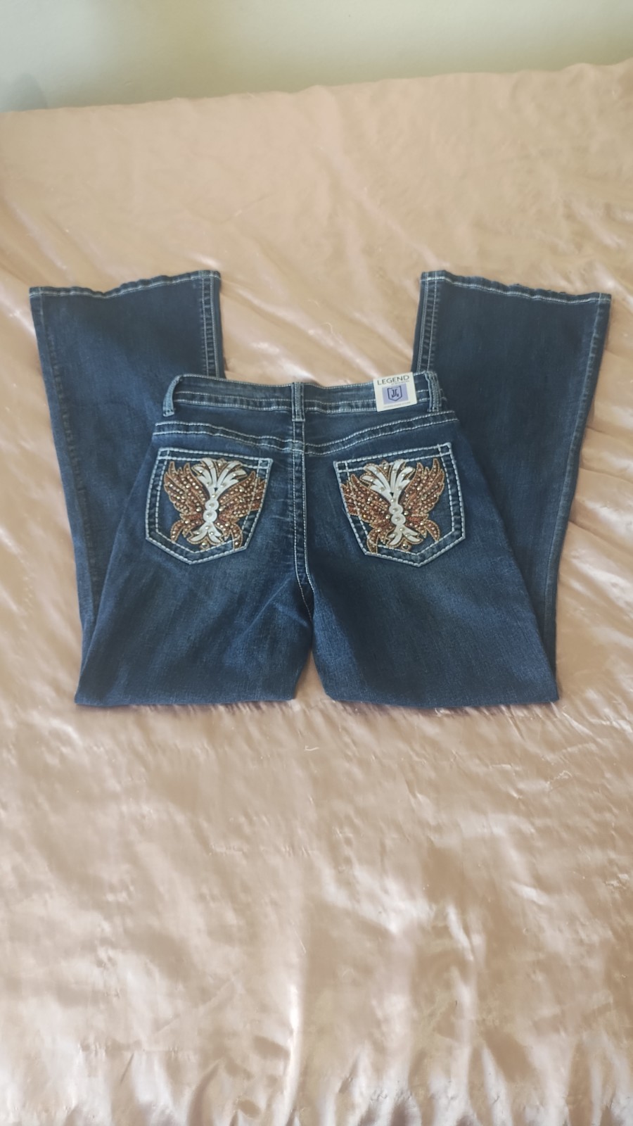 Legend Dark Wash Bootcut Jeans Embellished Pockets Low Rise Women’s 9