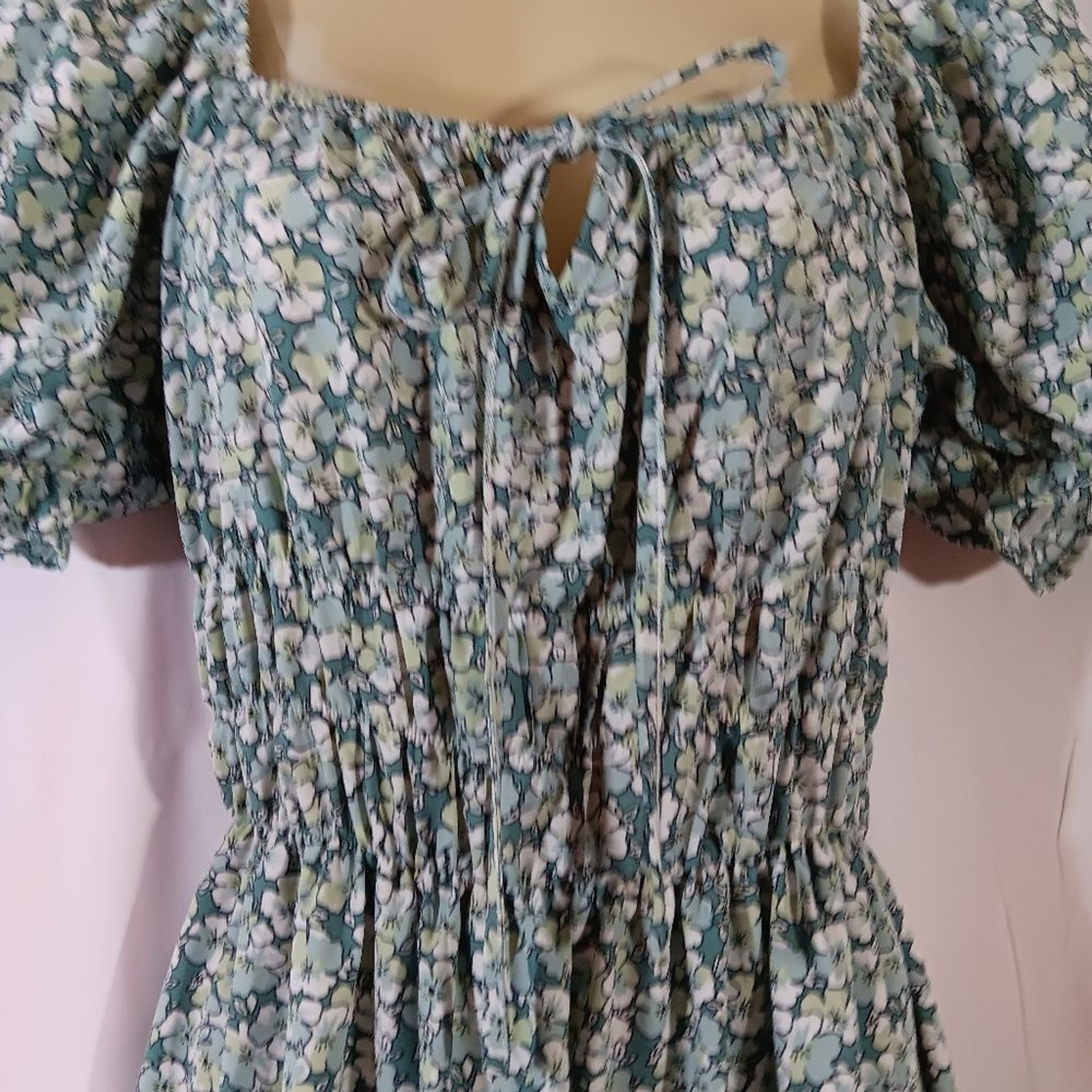 Hesperus Womens Medium Ditsy Floral Maxi Dress Green Milkmaid Peasant Cottage