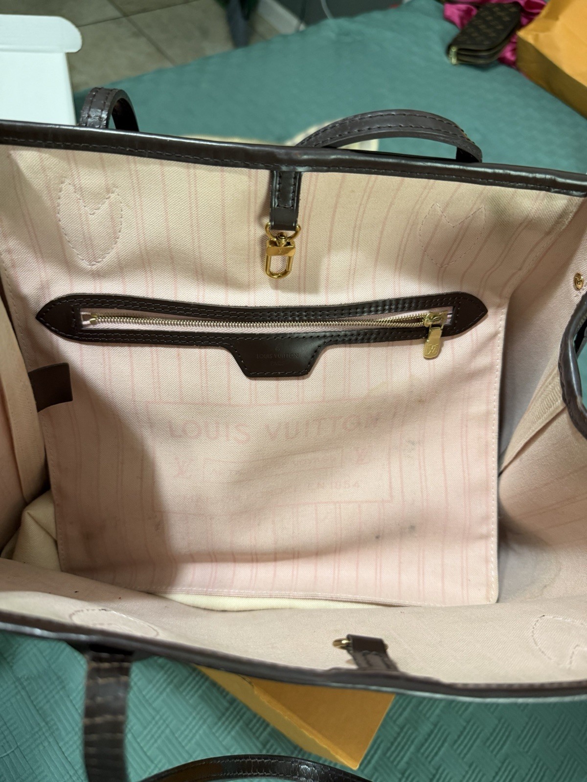 Louis Vuitton Damier Ebene Tote Bag Brown Beige Lining Inner Pockets Box