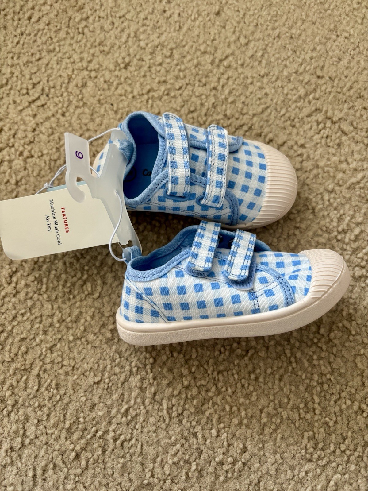 Cat & Jack Shoes Kids Size 6 Blue Gingham Parker Sneaker Hook & Loop Casual