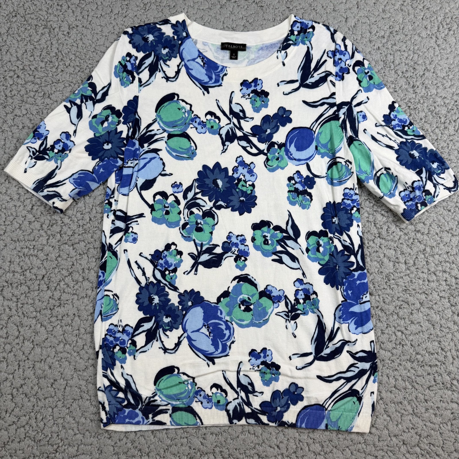 Talbots Women’s Size S Blue Floral Shirt Stretch Cotton Rayon
