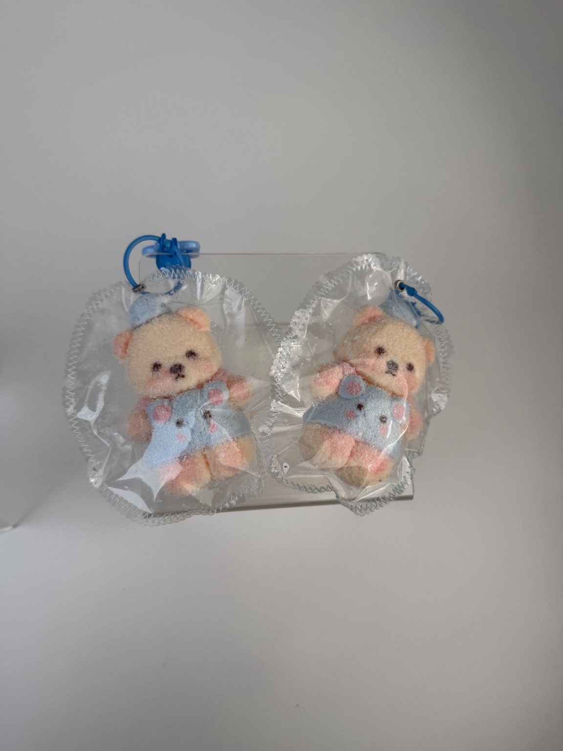 2PCS TABA Kawaii Bear Squishy Plush Keychain Blue Cute Fuzzy Soft
