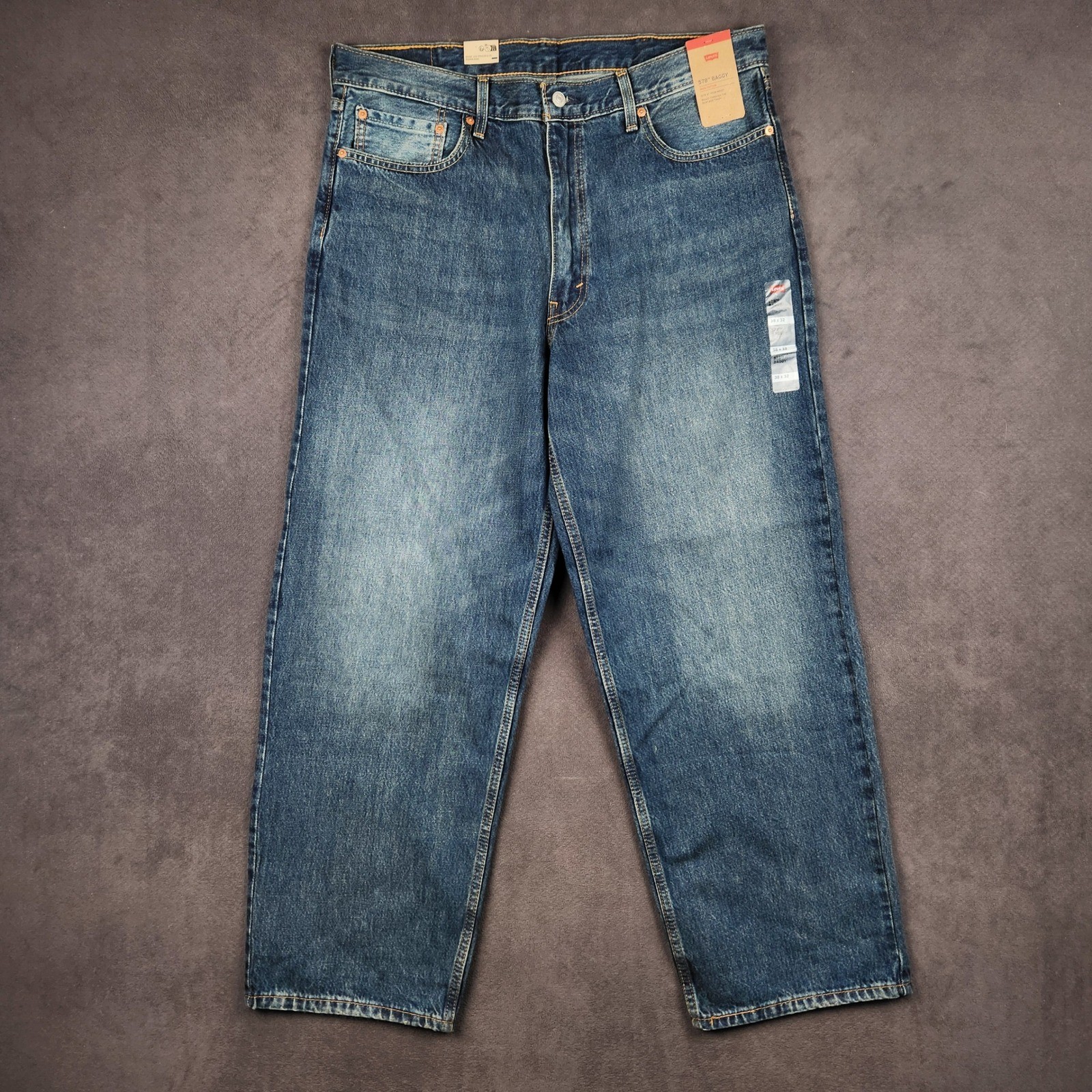 Levis 578 Baggy Jeans Mens 38×32 Blue Dark Indigo Worn In Wash Straight Leg NEW