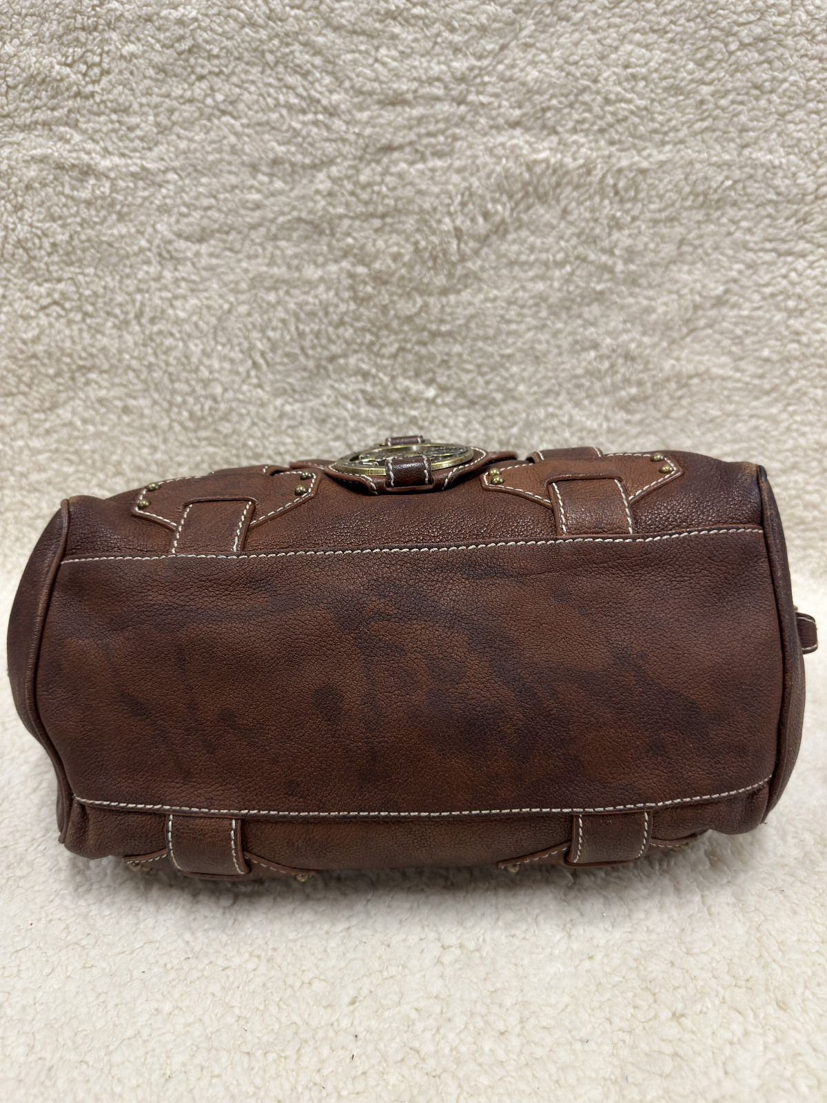 Celine Brown Leather Handbag Handle Purse Satchel Horse Buggy Logo Dust Bag Tags