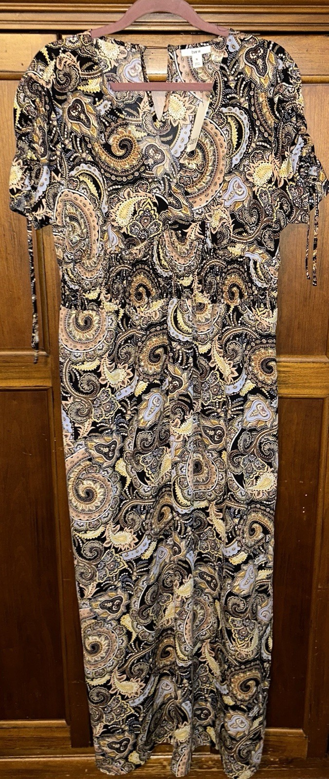 Bar III Paisley-Print V-Neck Maxi Summer Dress Black NWT $89 Size XL