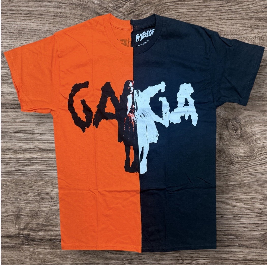 Lady Gaga Mayhem Black and Orange Split T-Shirt Size Large
