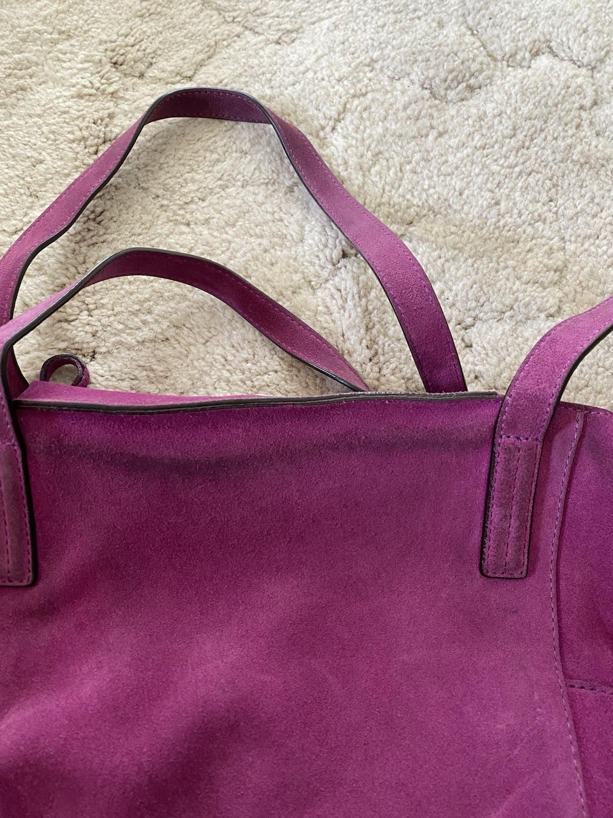 Michael Kors Fuchsia Suede Tote Bag Magnetic Closure Gold Hardware Tassel Charm