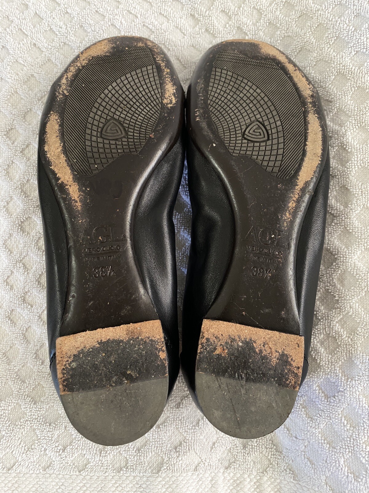 AGL Monika Cap Toe Ballet Flats Black Patent Leather Bronze Size 38.5 US 8.5