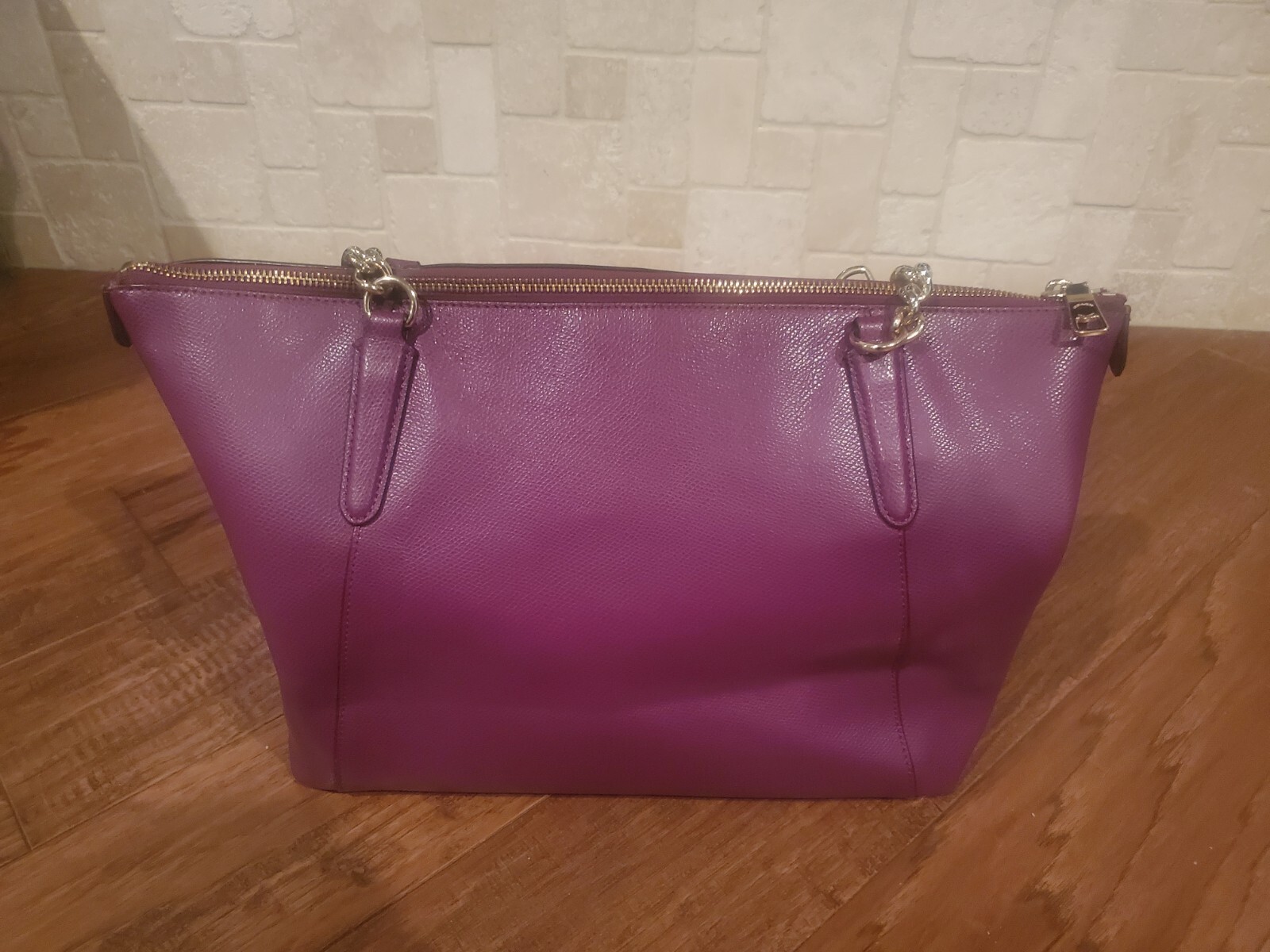 Coach Ava Chain Tote Pebble Leather Gold Chain Purple Handbag F87775 MSRP $398