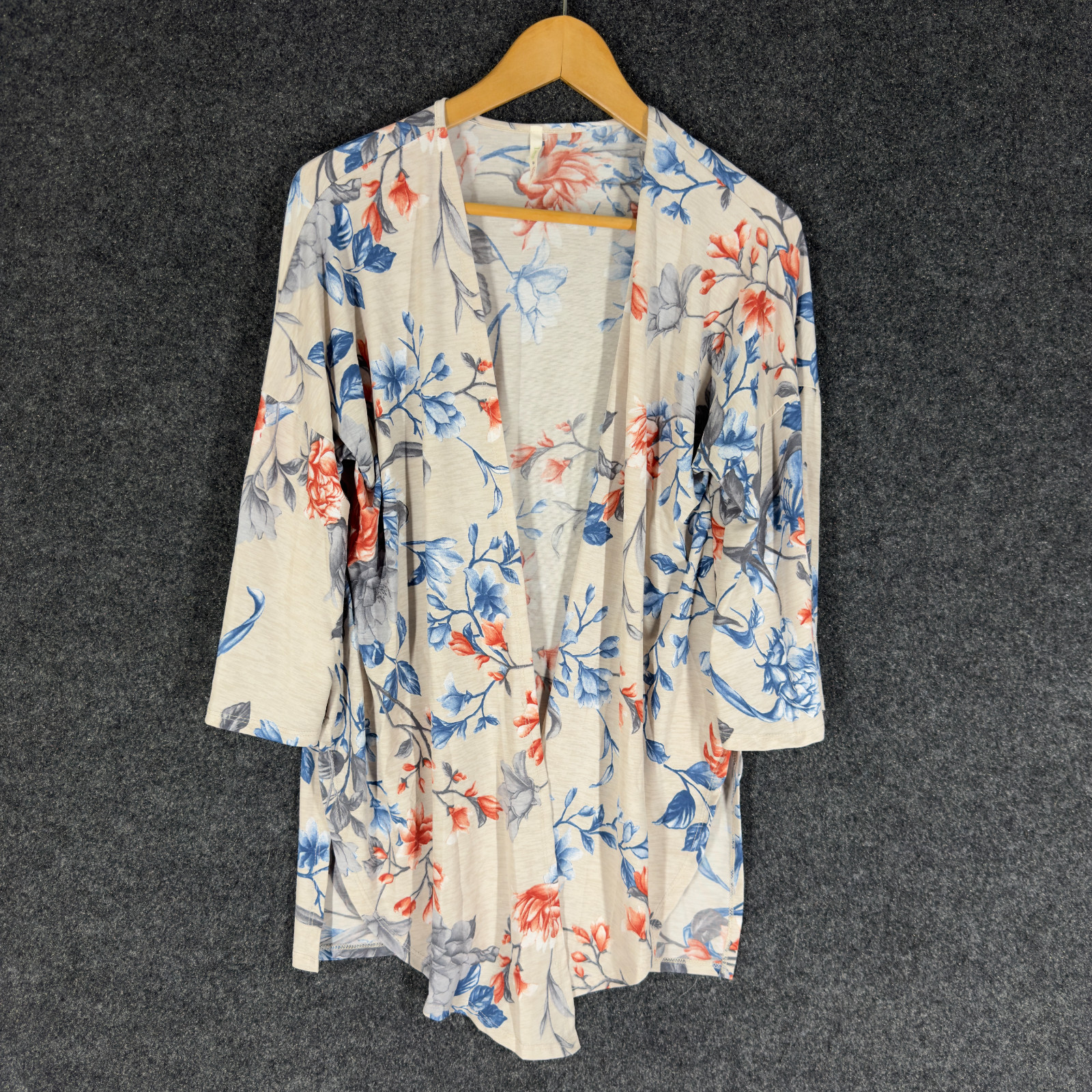 Lime N Chili Top Women S Small Beige Floral 3/4 Sleeve Open Front Stretch Casual