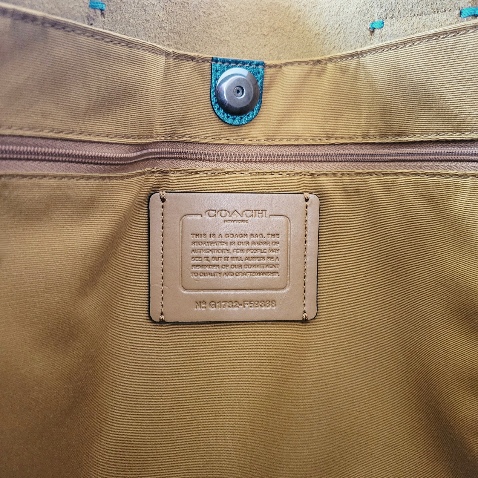 Coach Metallic LARGE DERBY Tote Bag Dark Teal Green Leather F59388 NEW msrp $350