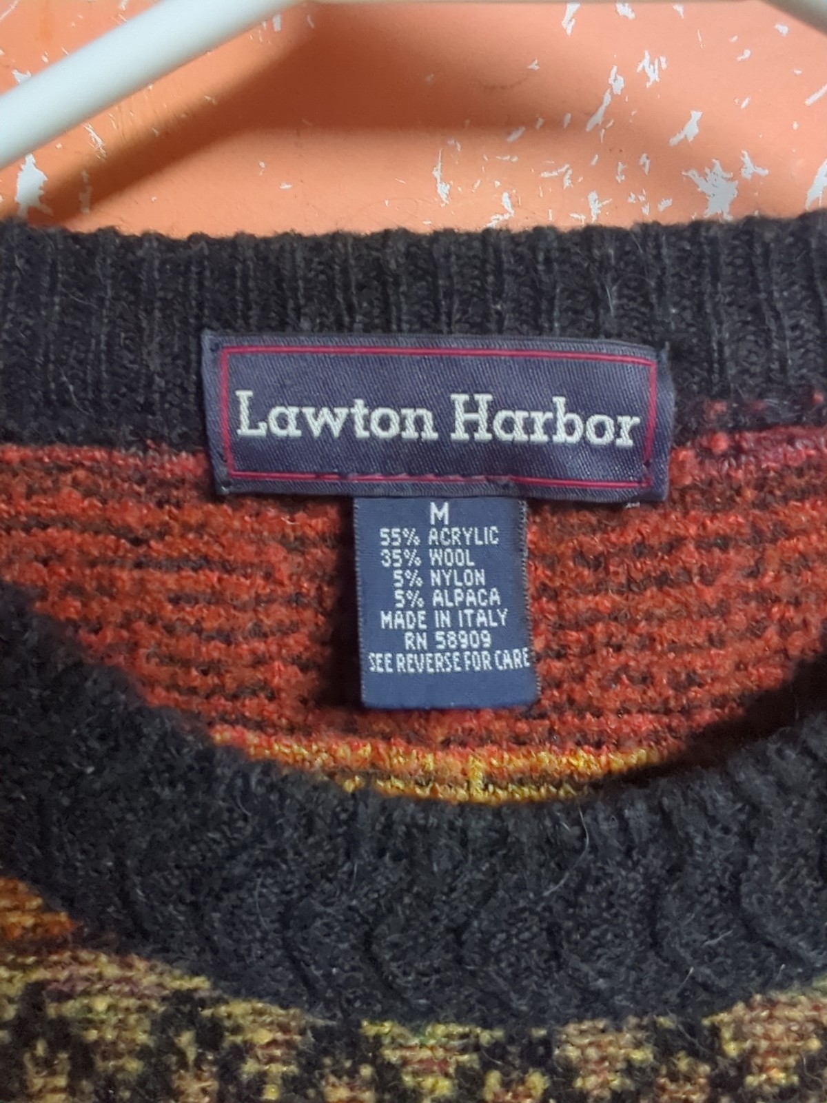 Vintage Lawton Harbor Acrylic Wool Blend All Over Hip Hop Sweater Italy