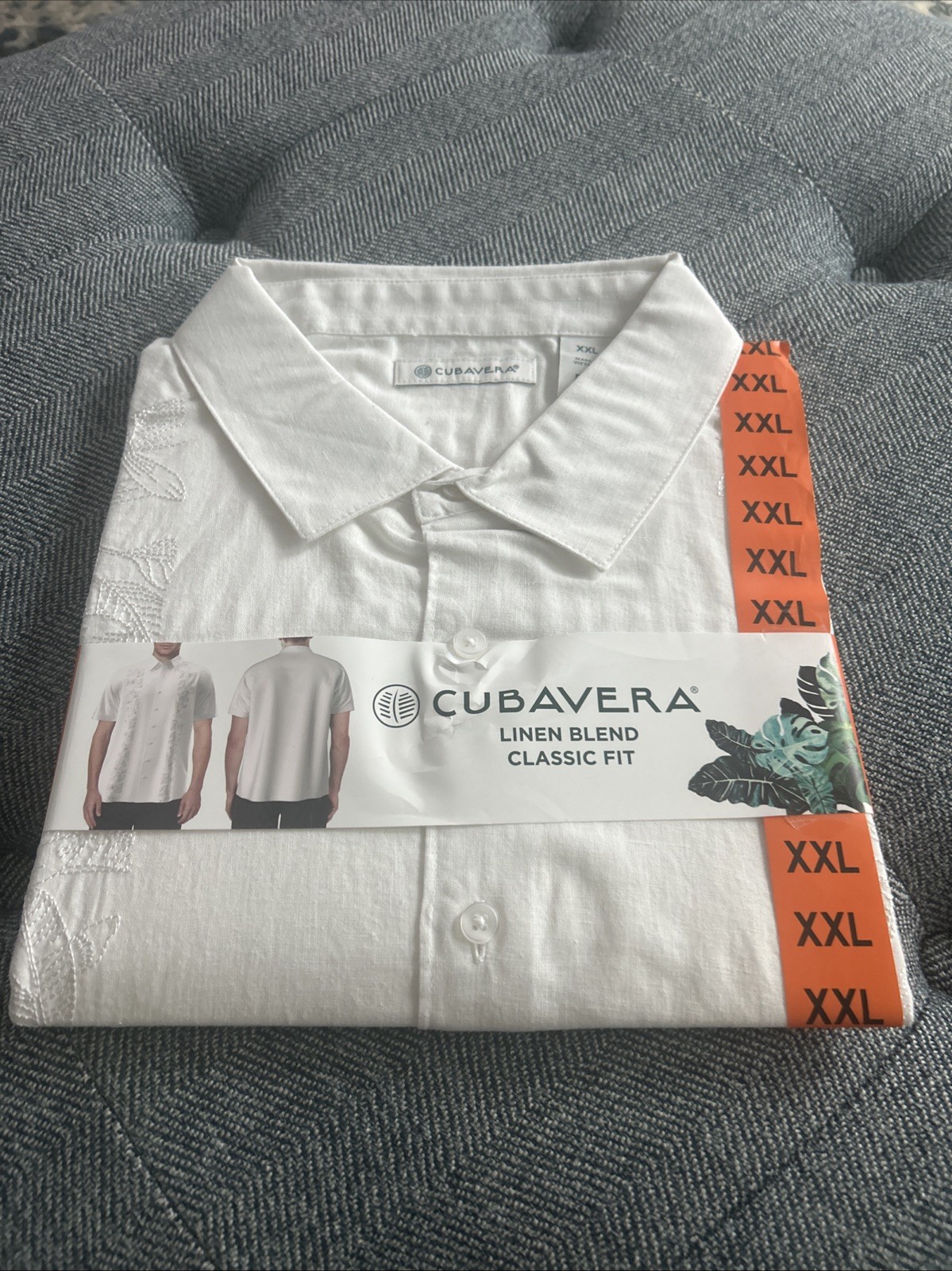 CUBAVERA LINEN BLEND CLASSIC FIT Embroidered Tropical Short Sleeve Shirt XXL