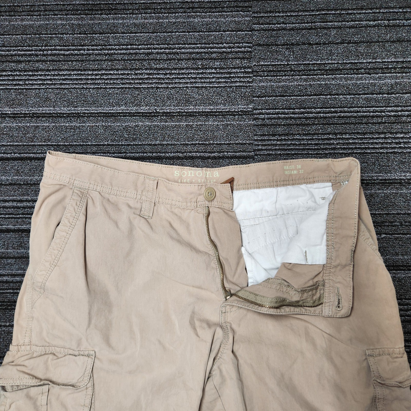 Sonoma Life + Style Convertible Cargo Hiking Pants Mens 36×32 Zip Off Khaki Tan