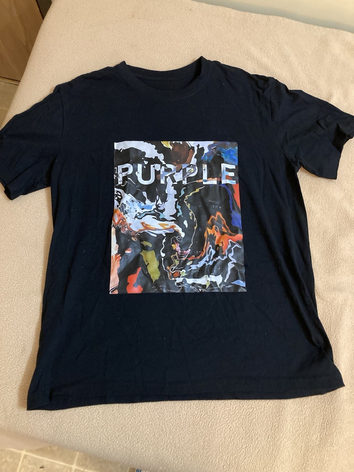 Purple Mens Black Short Sleeve Crew Size Large No Tags As Seen In Pictures
