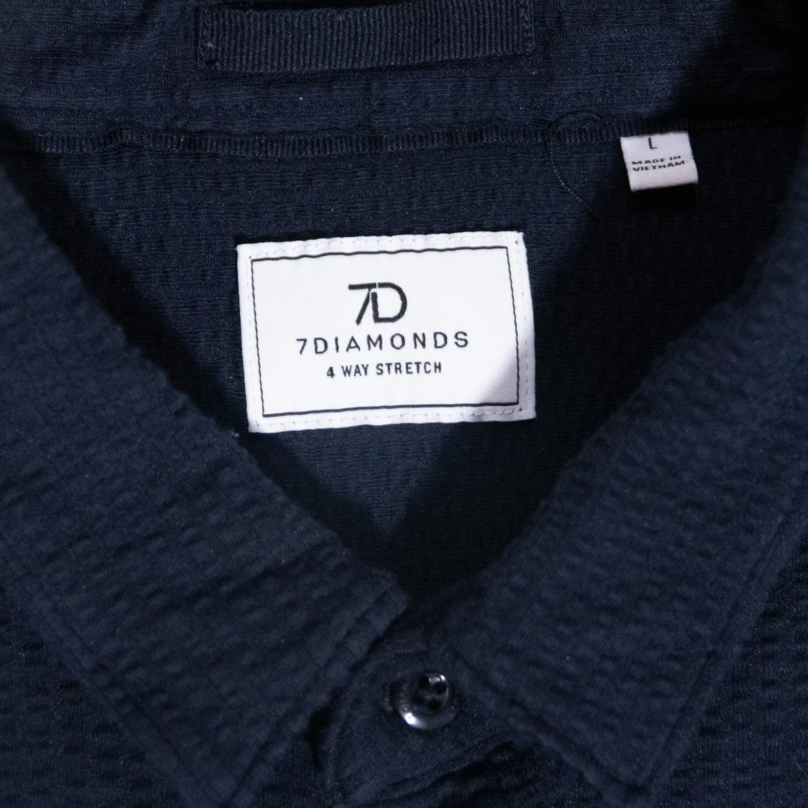 7 Diamonds Graham 4 Way Stretch Textured Navy Long Sleeve Button Shirt Men Large