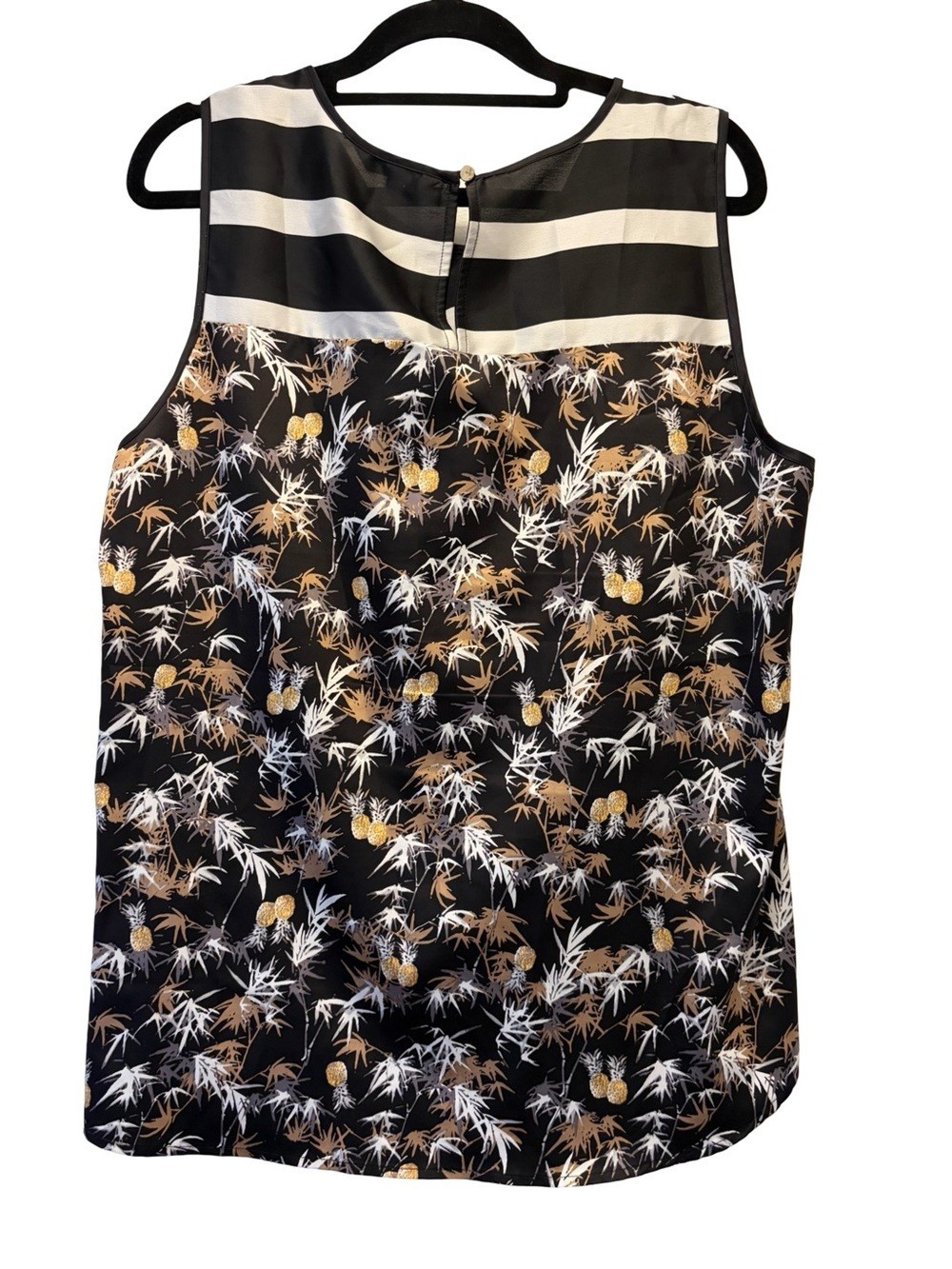 Peter Som Mixed Print Sleeveless Blouse Size L Black Cream Pineapple Pattern Top