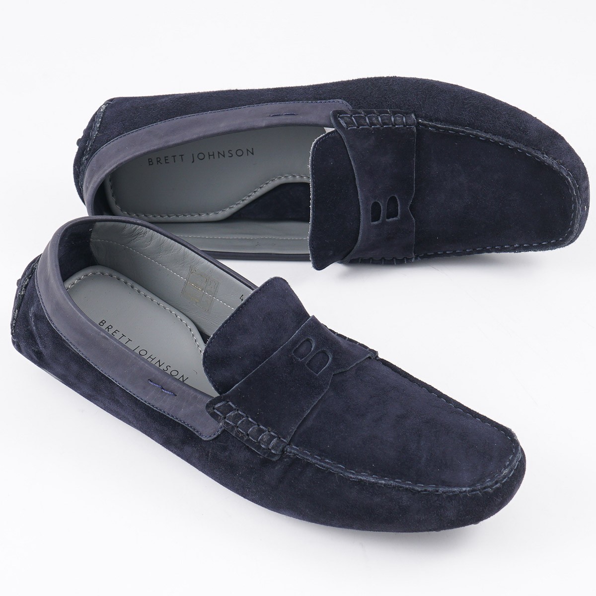 Brett Johnson Navy Blue Calf Suede Driving Moccasins 10.5 (Eu 43.5) Shoes NIB