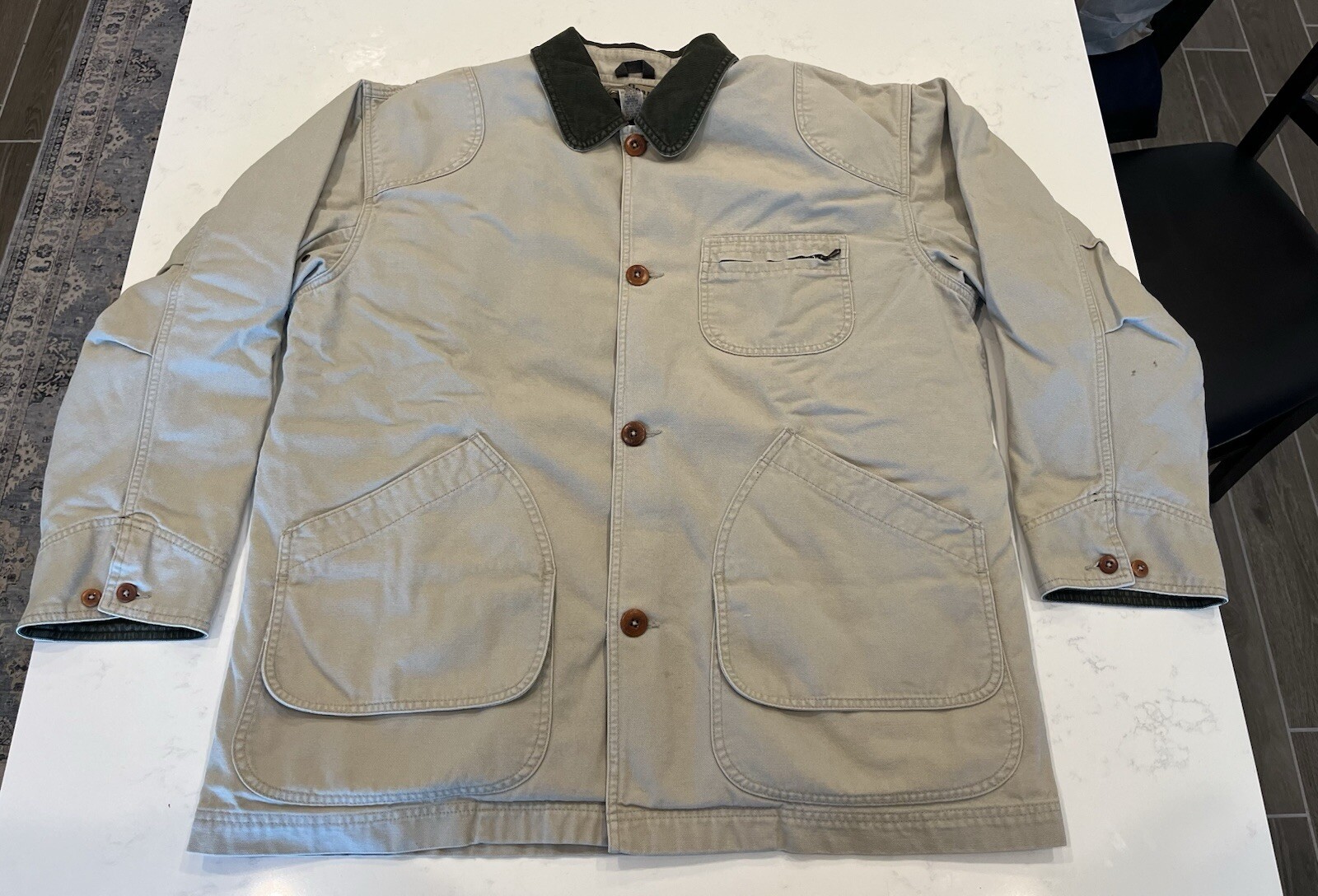 Vintage LL Bean Jacket Coat Chore Barn Primaloft Removable Lining Tan XL