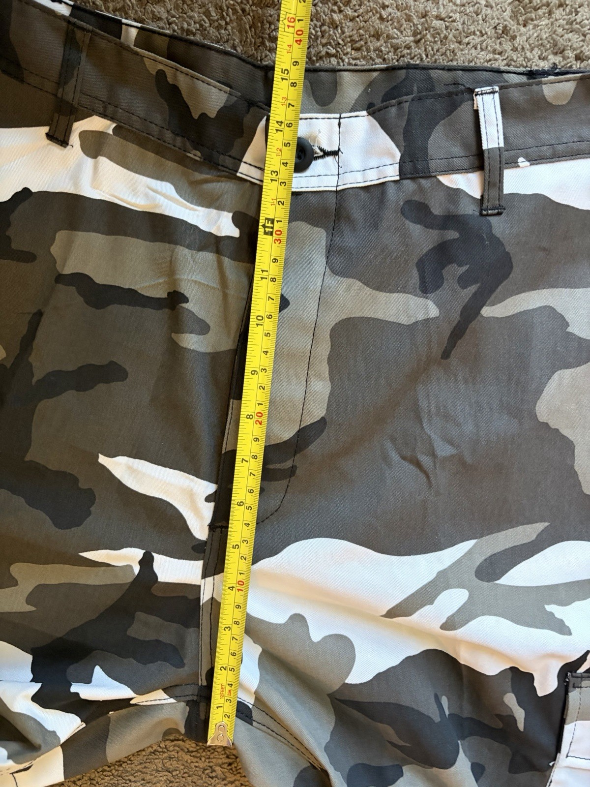 Men’s XL Regular Gray Black White Camouflage Cargo Pants Adjustable Waist