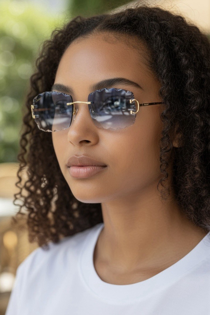 New Cartier rimless sunglasses fred glasses Diamond Cut decor BIG C gold Frame