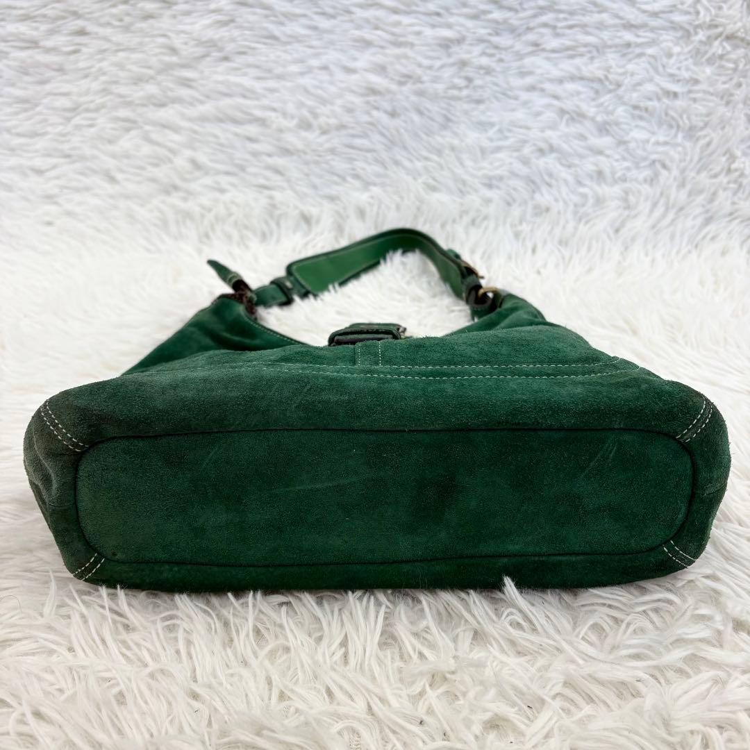 COACH Vintage Suede Hobo Shoulder Bag Green Gold Tassel Women 12.6in Lush Style