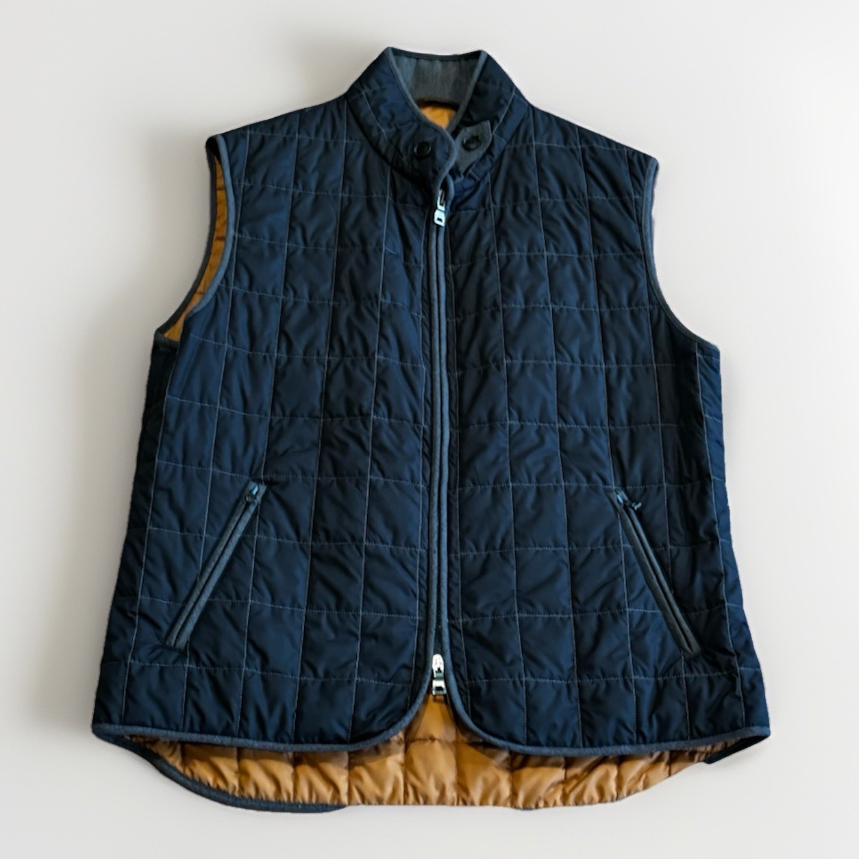 Waterville Men’s Theo Quilted Insulated Vest 56 Chin Strap Zip Made Italy $450