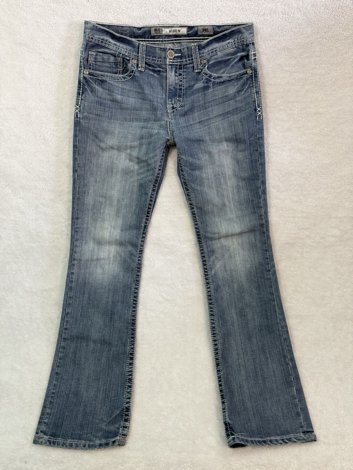 BKE Buckle AIDEN Bootleg Blue Stretch Jeans Size 34L Western Y3K Bling Cowboy