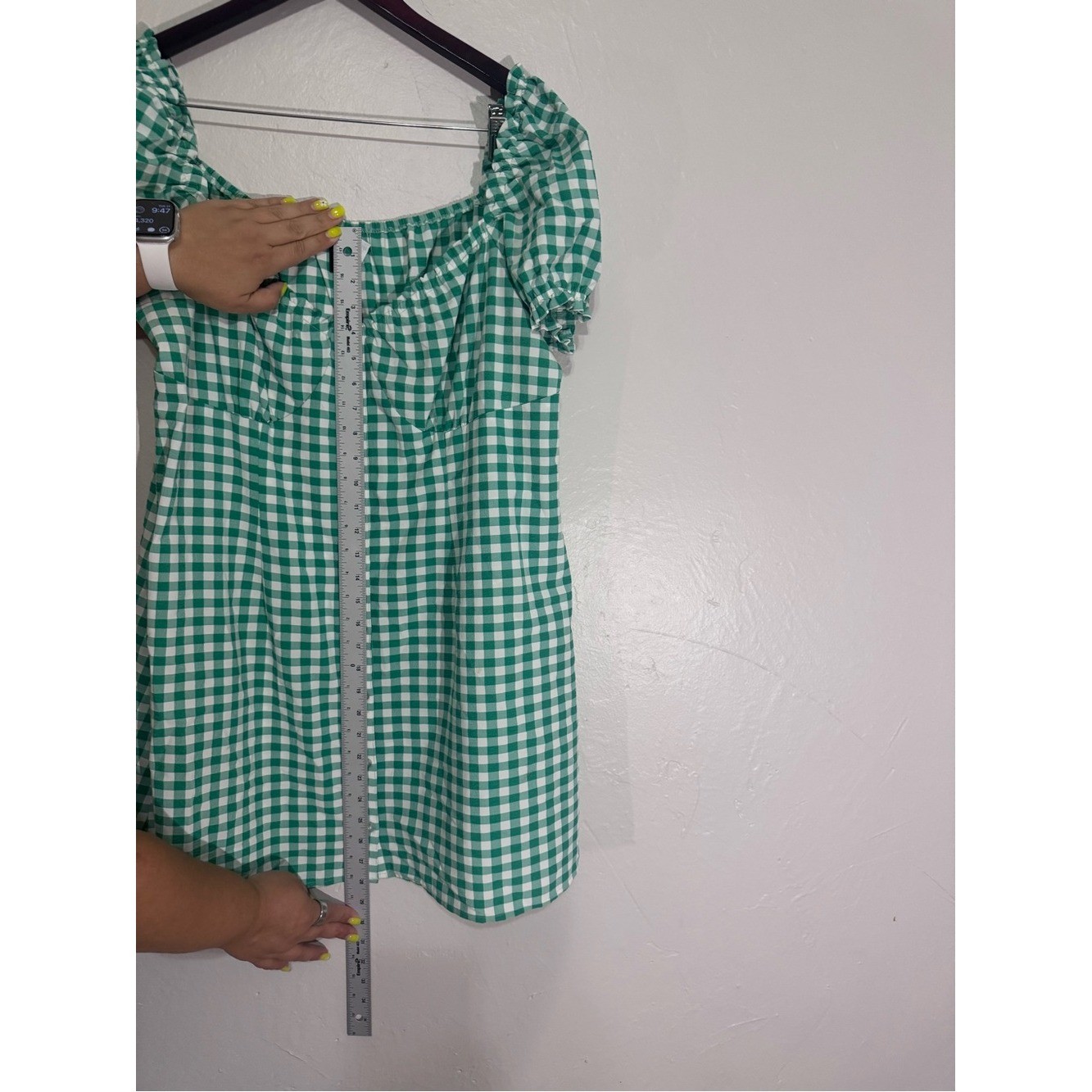Green Gingham Milkmaid Mini Dress Puff Sleeve Cottagecore Picnic Coquette XL