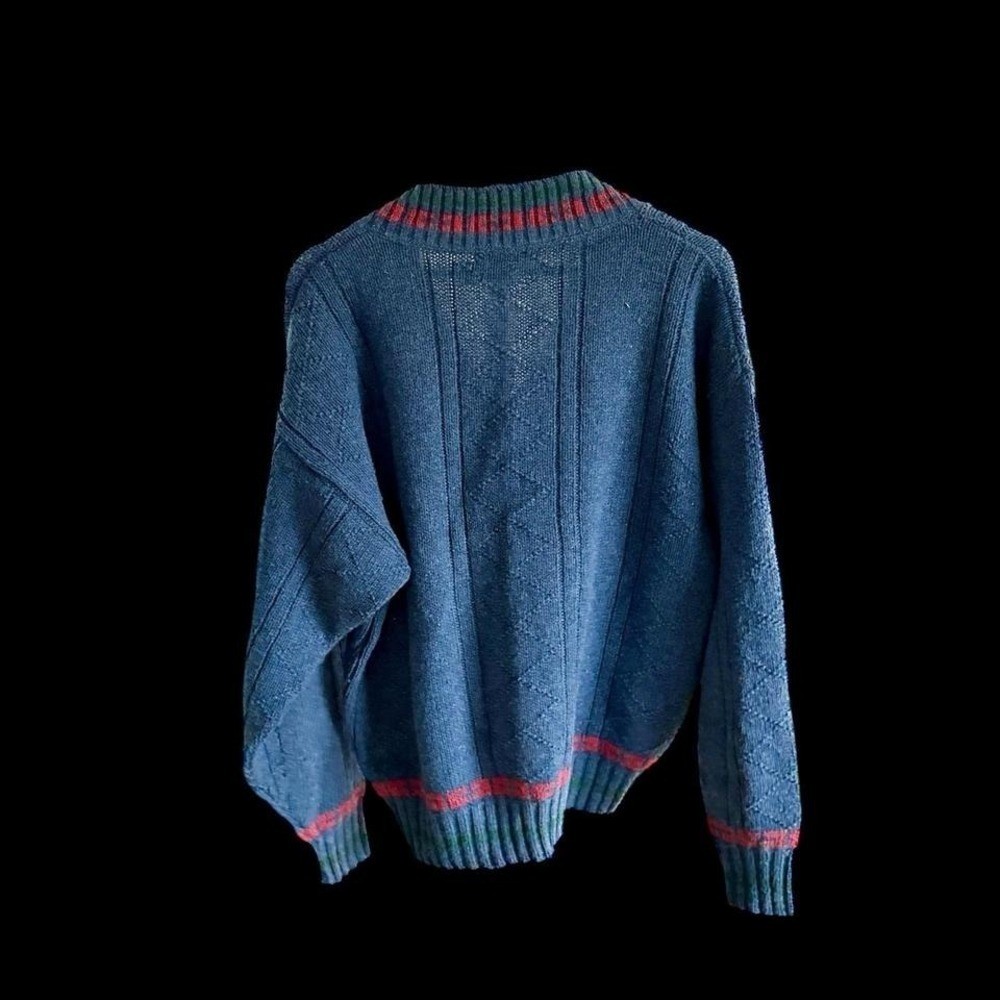 Vintage 80’s American Eagle Wool V Neck Varsity Sweater Large Wool Nylon Blue