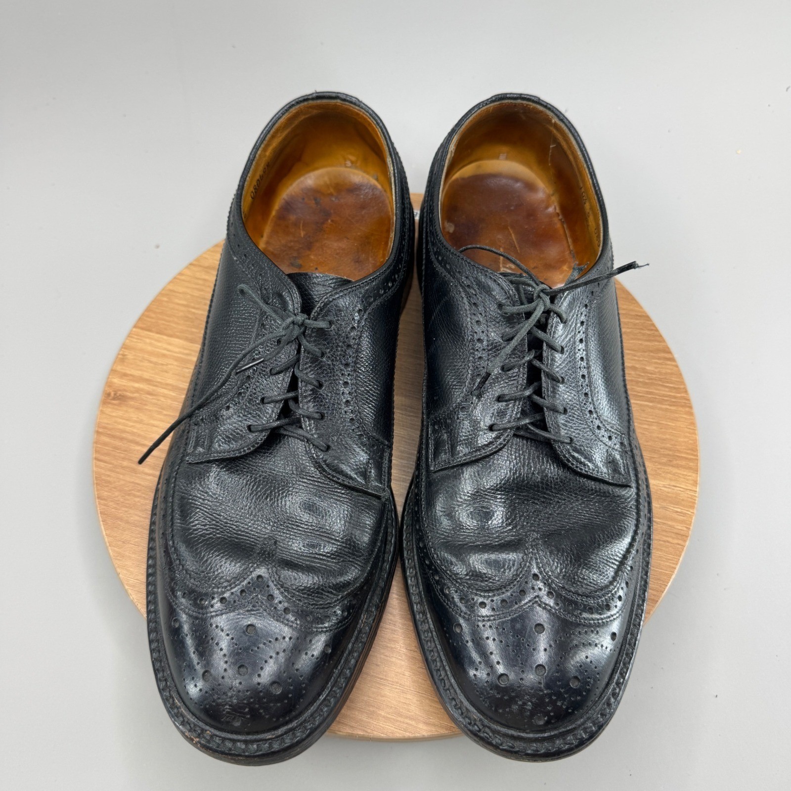 Vintage Wingtip Oxford Shoes 10.5 E Black Leather Brogue Derby Dark Academia