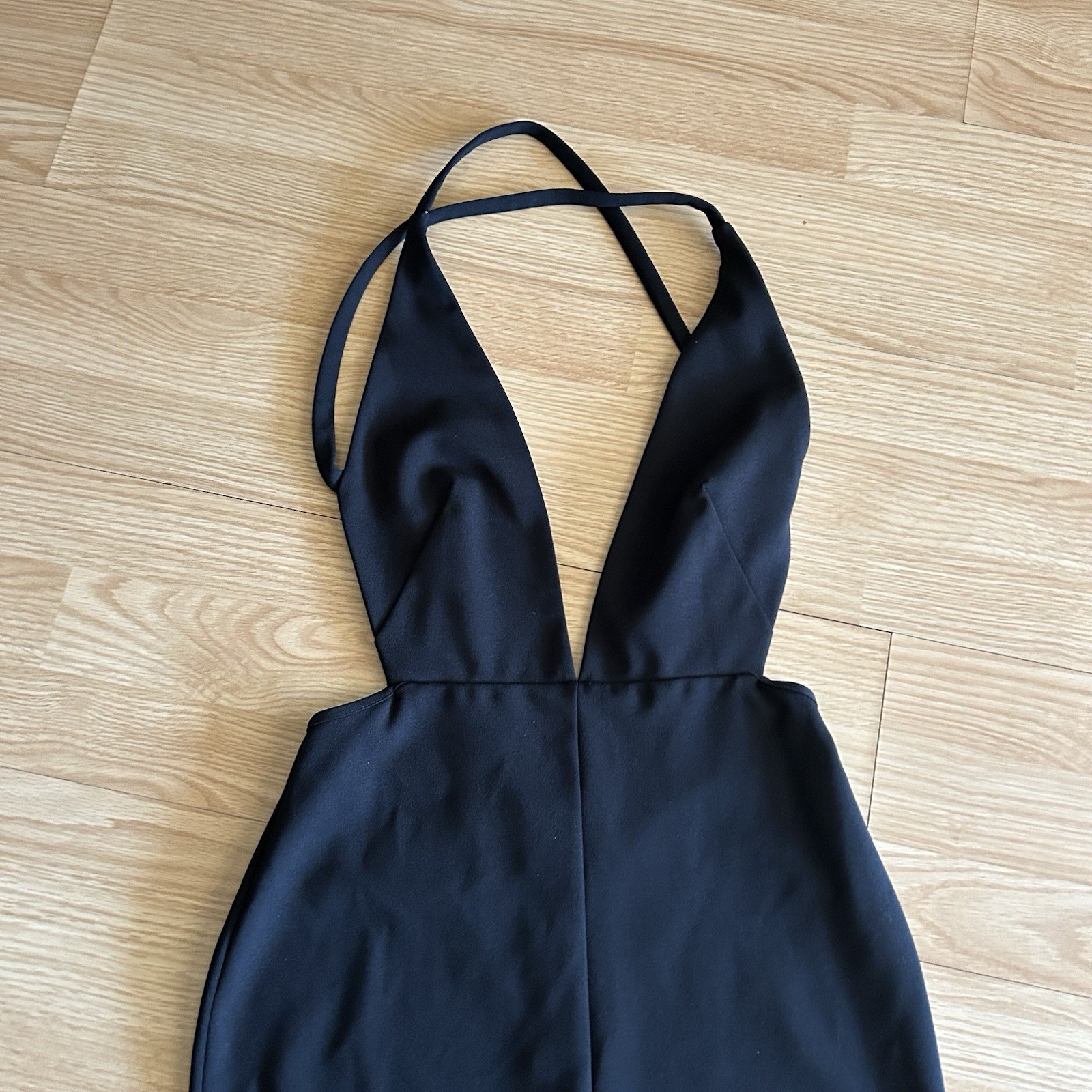 Solace London Black Halter Cross V-Neck Dress Size 4
