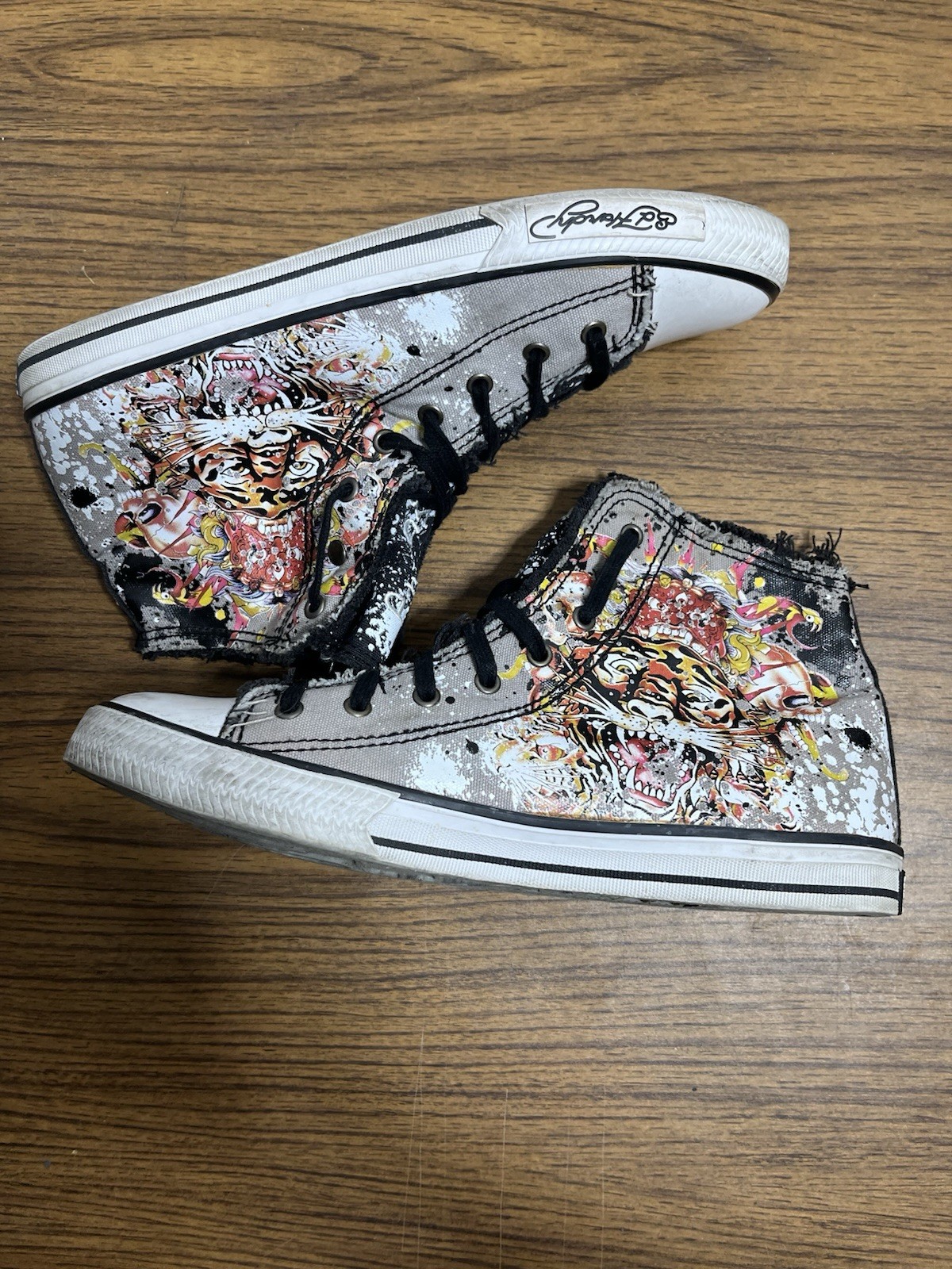Vintage Y2K Ed Hardy Sneakers Mens 12 Two Toned High Top Tiger Logo 19FHR110M