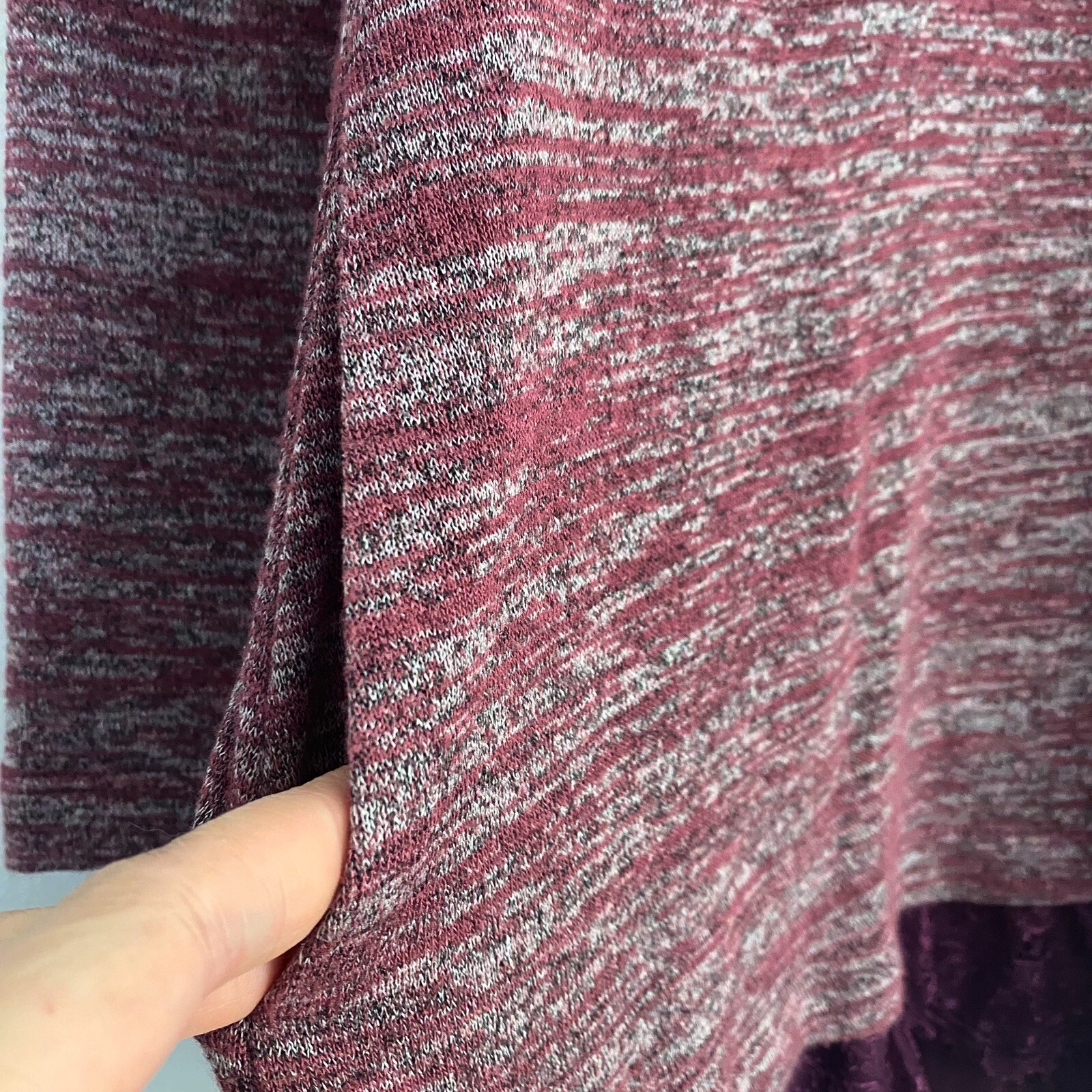 LOGO Lori Goldstein Layered Lace Hem Long Sleeve Marled Knit Tunic XS (2/4) Plum