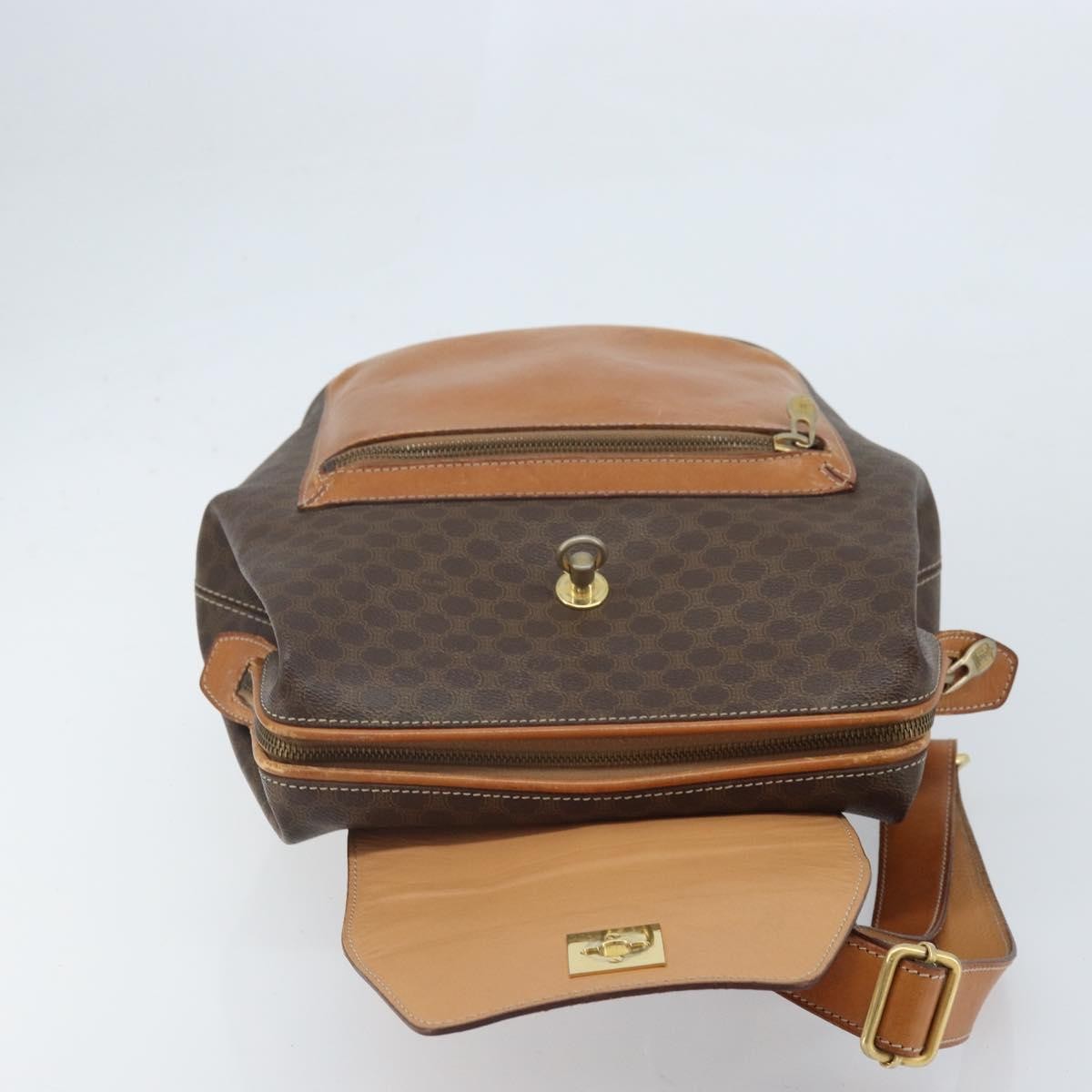 CELINE Macadam Canvas Backpack PVC Leather Brown Gold Auth 169840