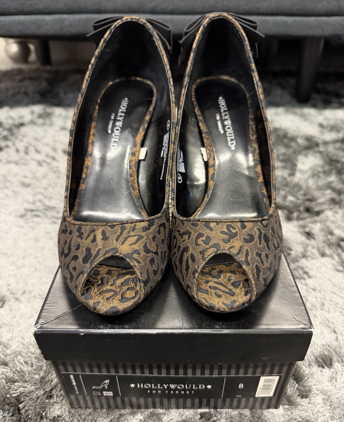 Hollywould for Target Animal Print Leather Peep Toe Bow Pump 8M