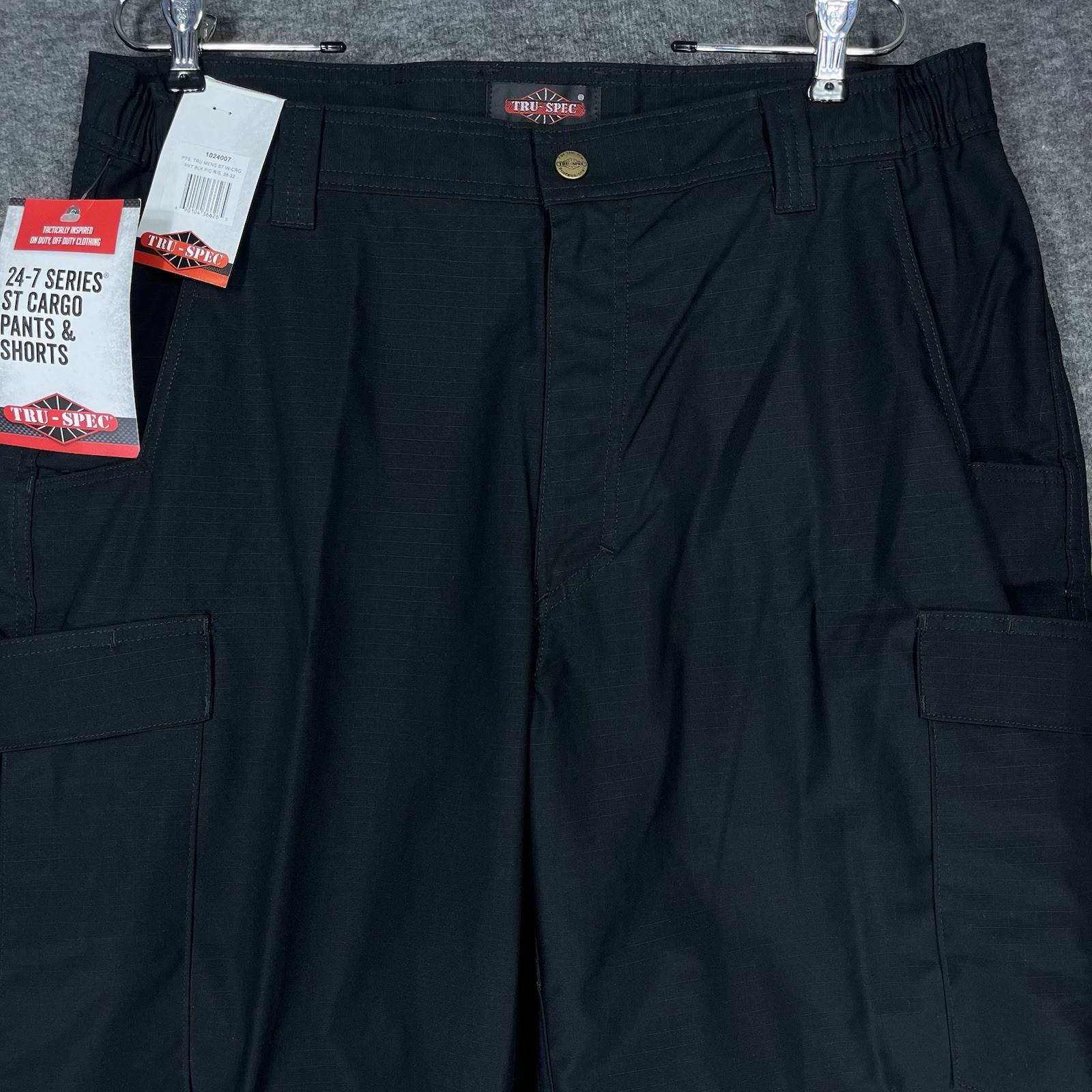 Tru-Spec 24-7 Series Tactical Cargo Pants Mens 38×32 Black RipStop Elastic Waist
