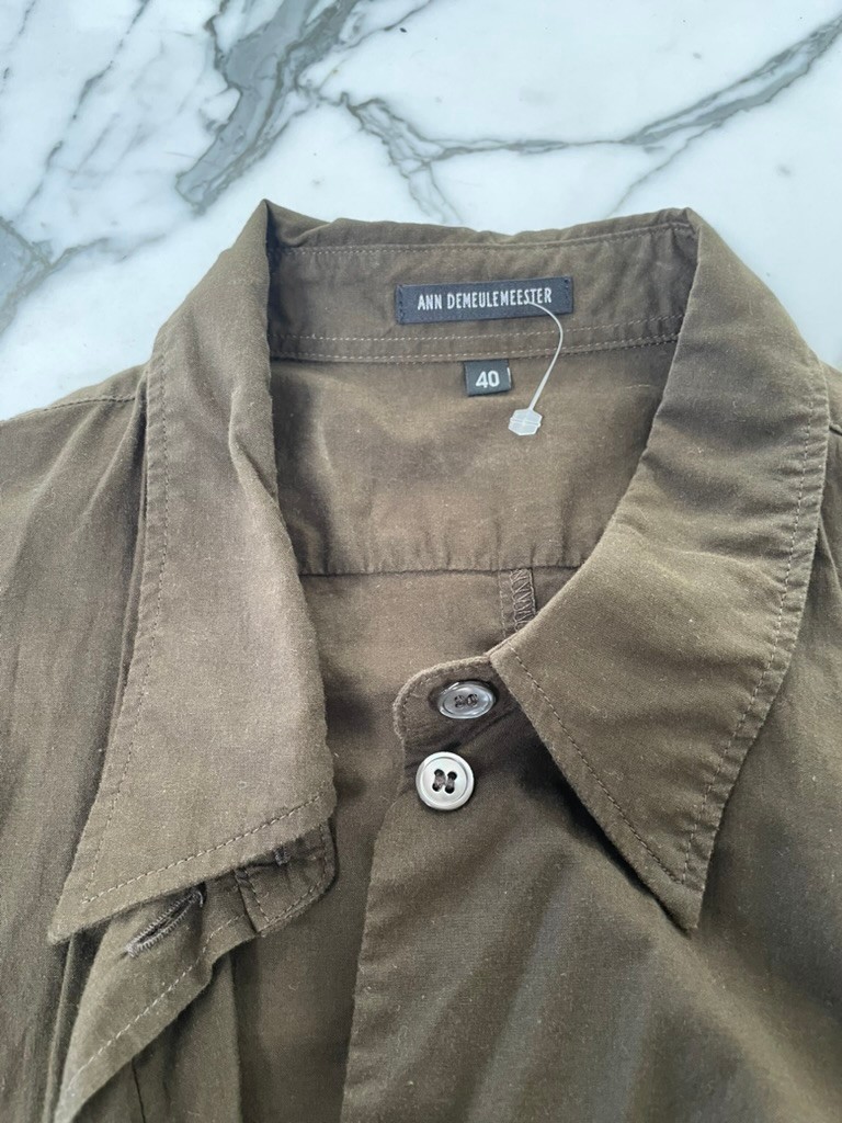 ANN DEMEULEMEEESTER WOMENS BLOUSE SHIRT 100% COTTON 40 M SHIRRED SLEEVES VINTAGE