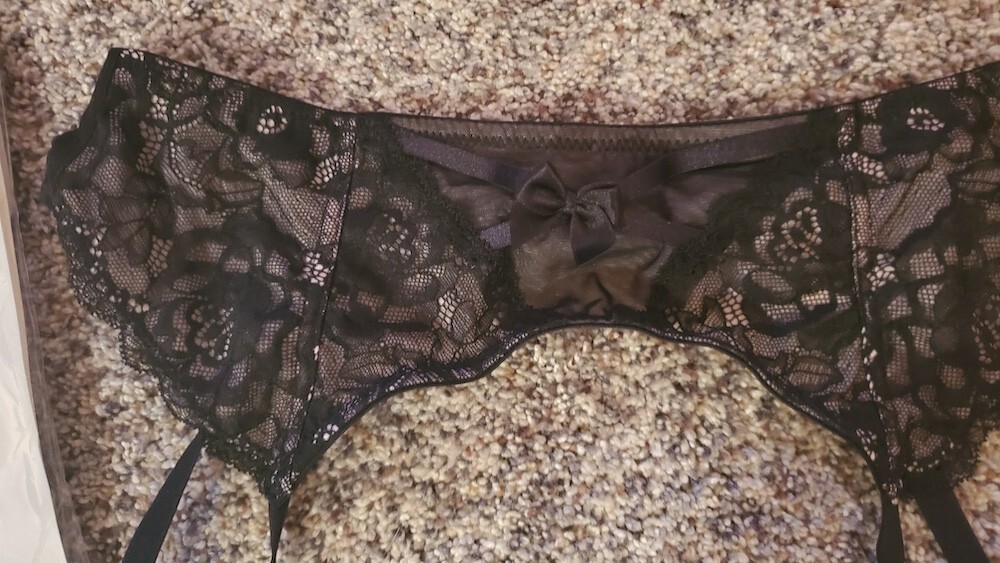 Pour Moi Black Lace Garter Belt, L/XL & Vintage Thigh High Stockings 8 1/2-11