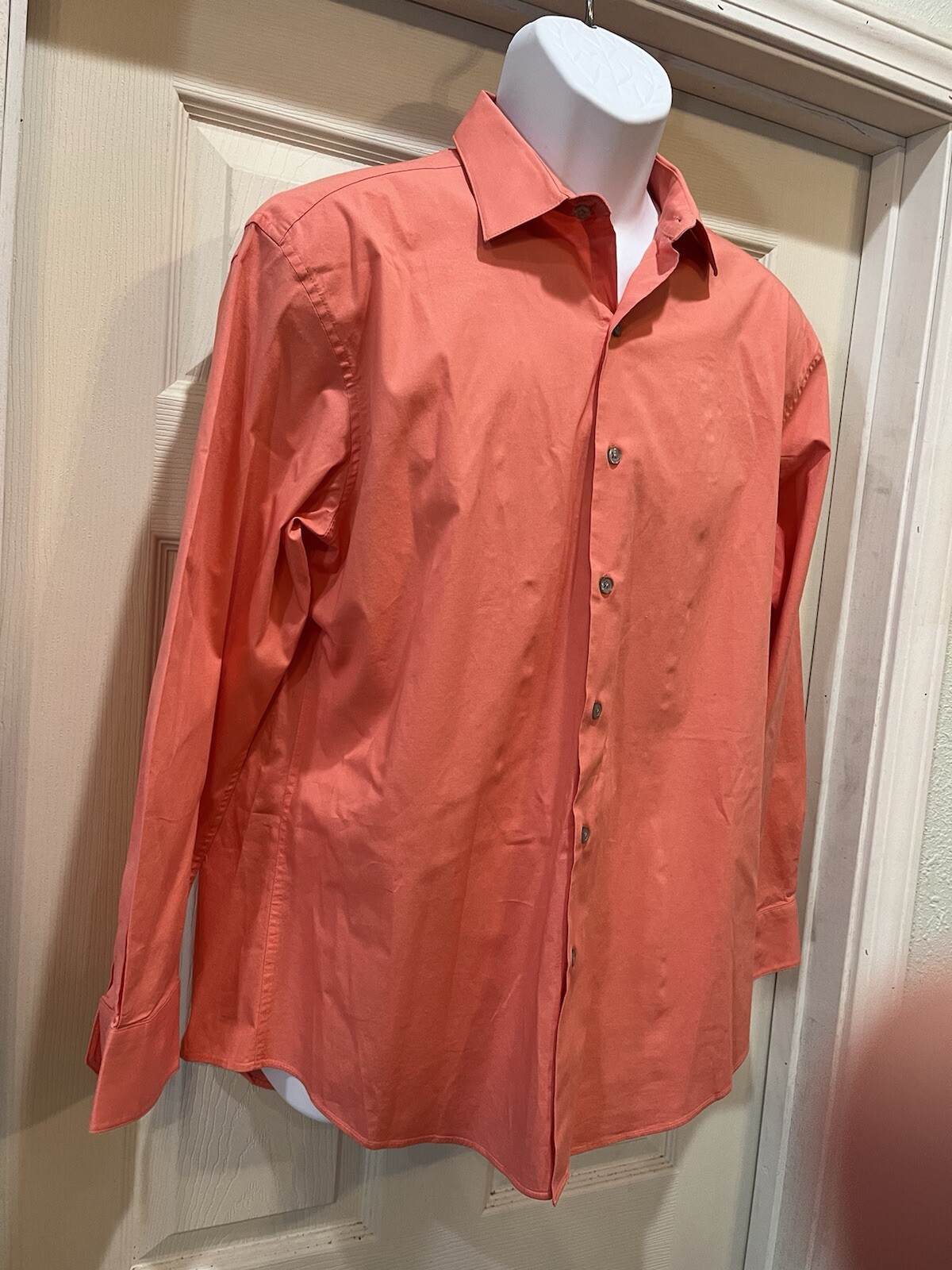 Alfani Mens Dress Shirt Solid Orange Point Collar Stretch Barrel Cuff 16.5 34/35