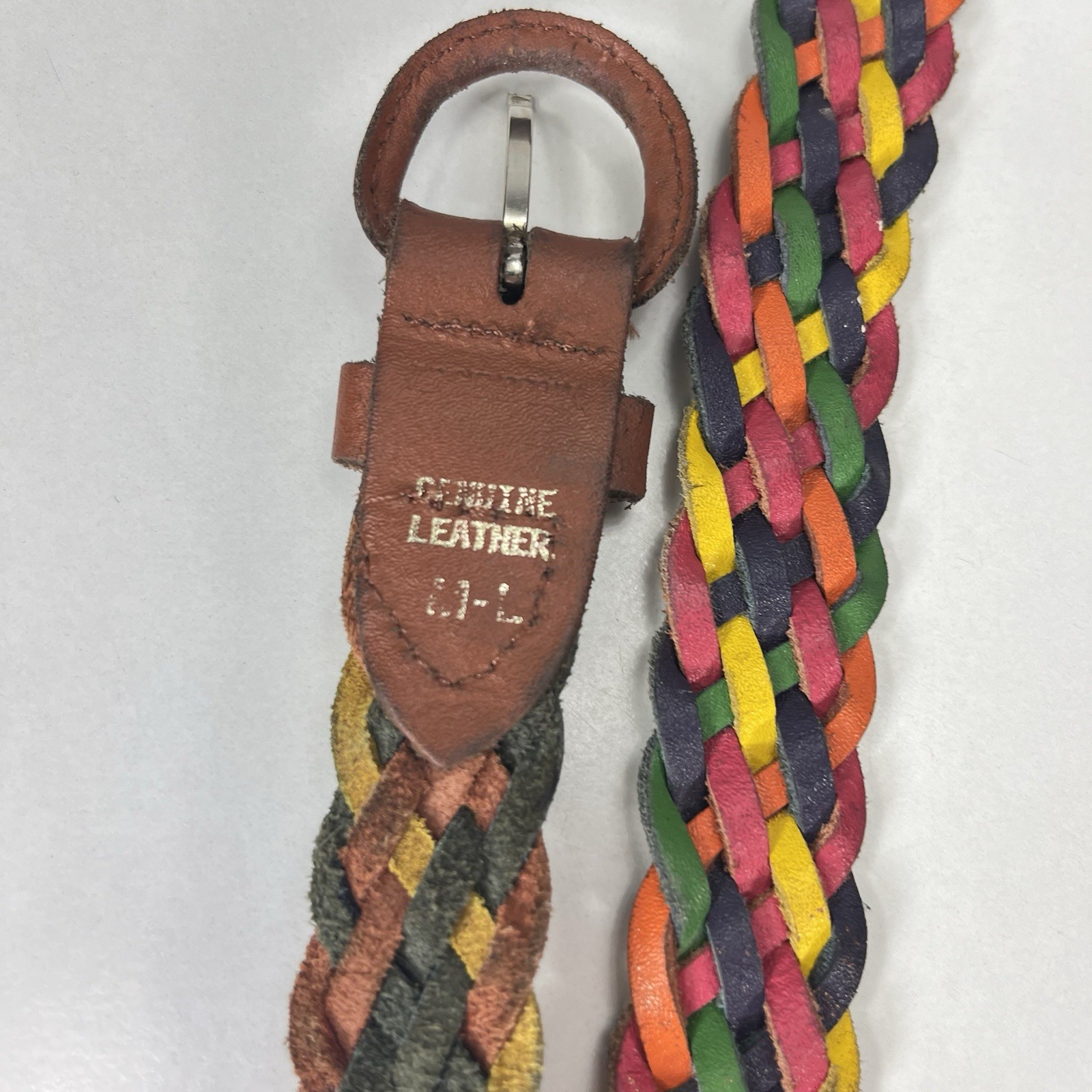 Colorful Worn Leather Braided Belt – Women’s Size 34