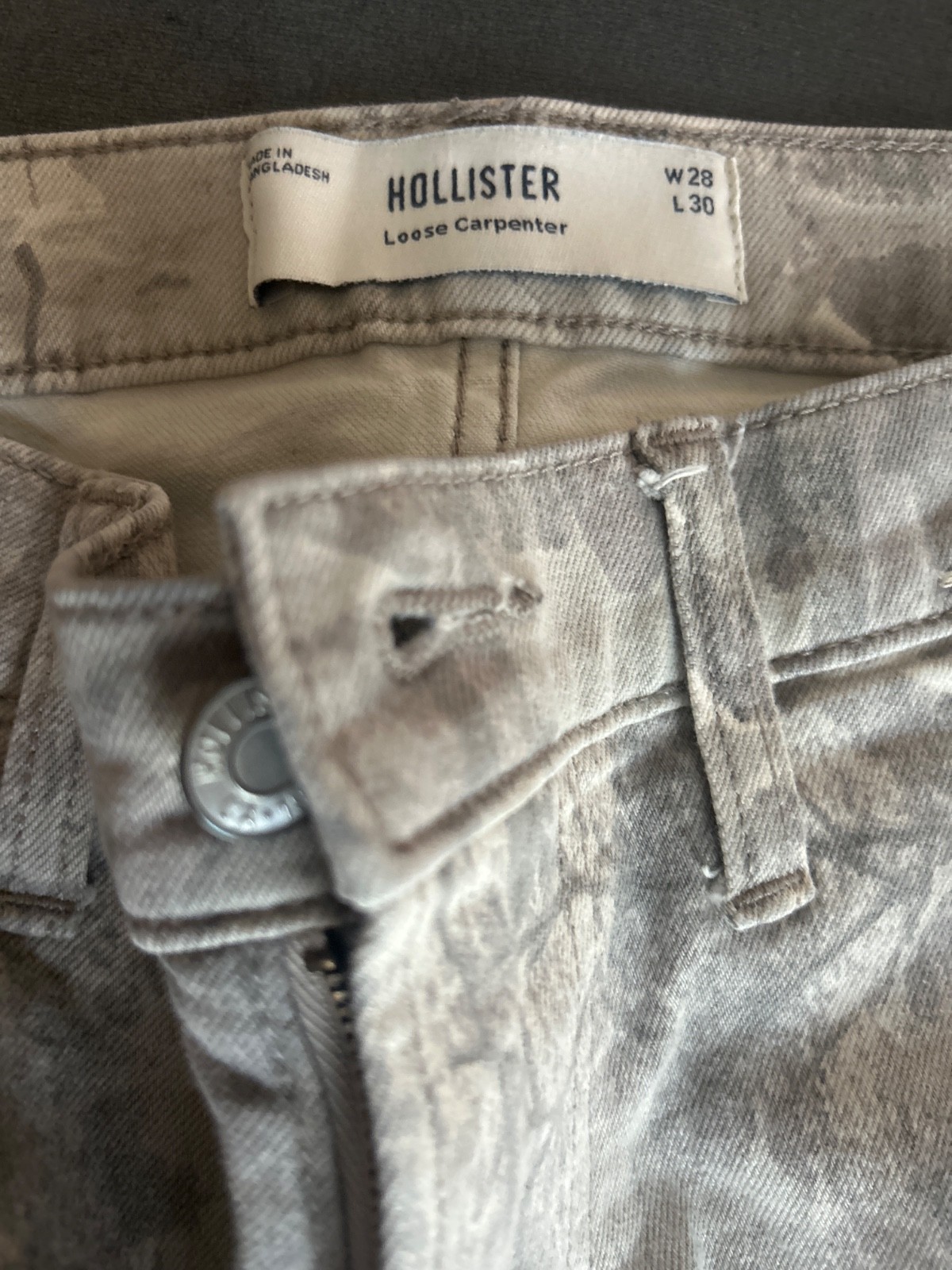 Hollister Loose Carpenter Camo Pants Mens Sz 28×30 Gray Straight Double Knee