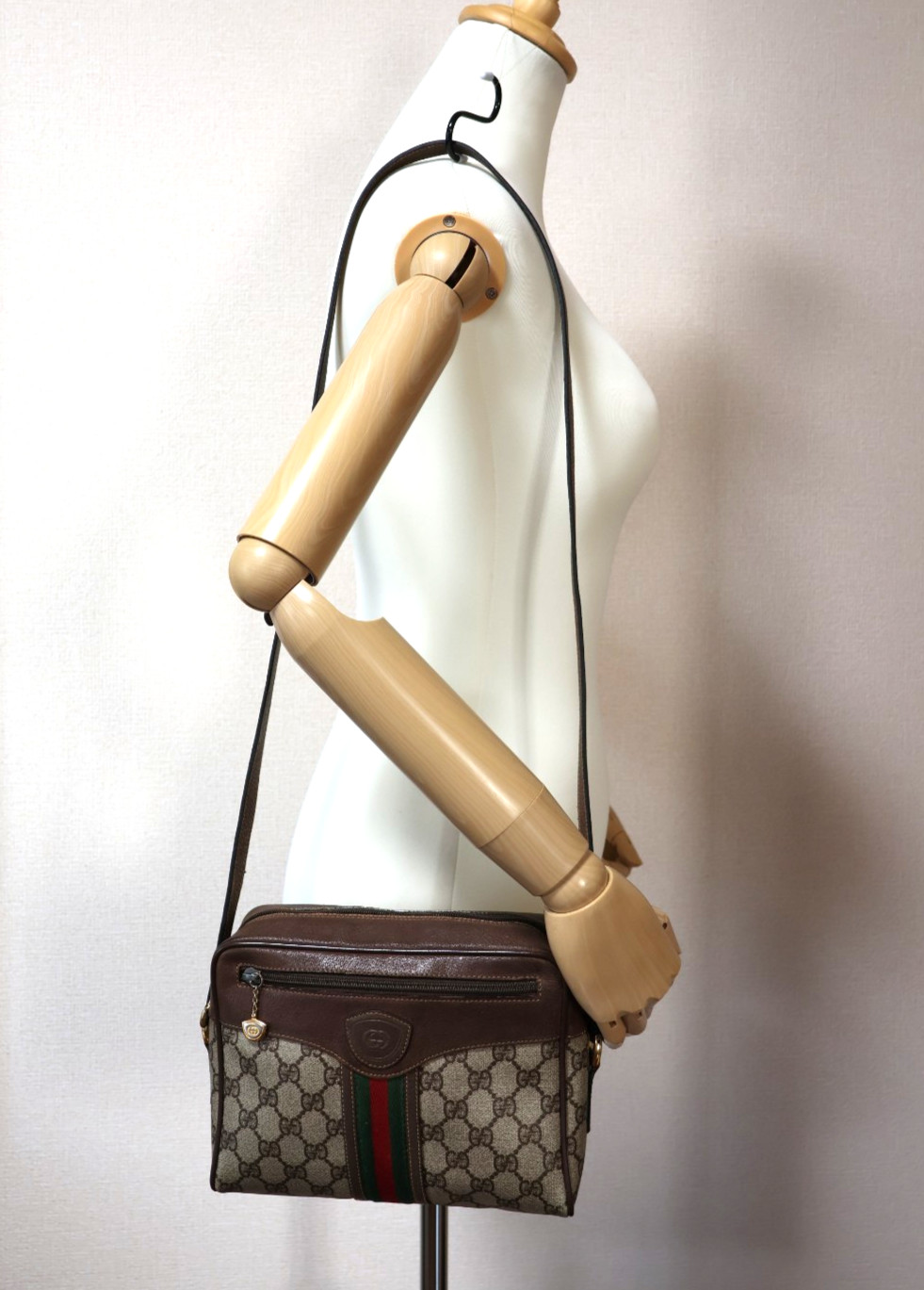 GUCCI VINTAGE Ophidia Shoulder Bag Web Stripe Logo Brown Classic Rare Authentic