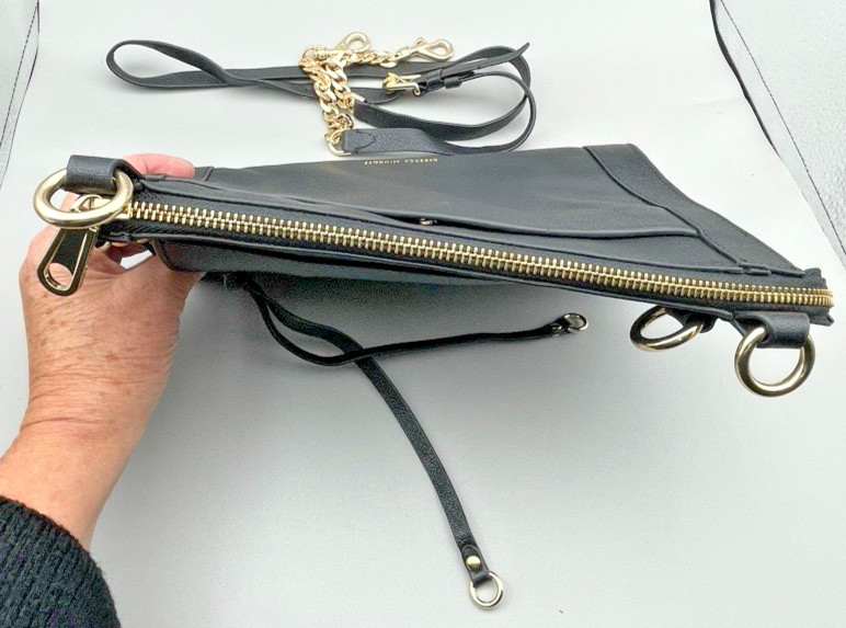 Rebecca Minkoff Women’s M.A.B. Crossbody Gold Studs Pebbled Black Leather Purse