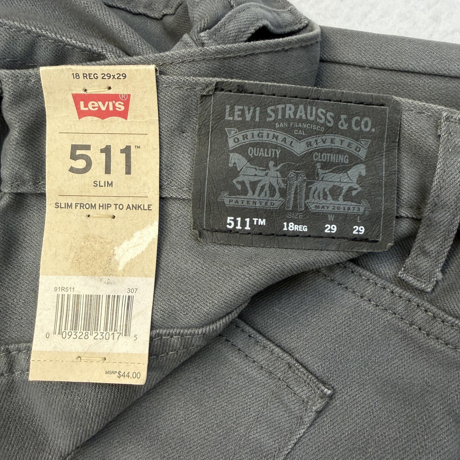 Levi’s 511 Jeans Boys 18 Reg 29×29 Gray Slim Straight Denim 5 Pocket Casual