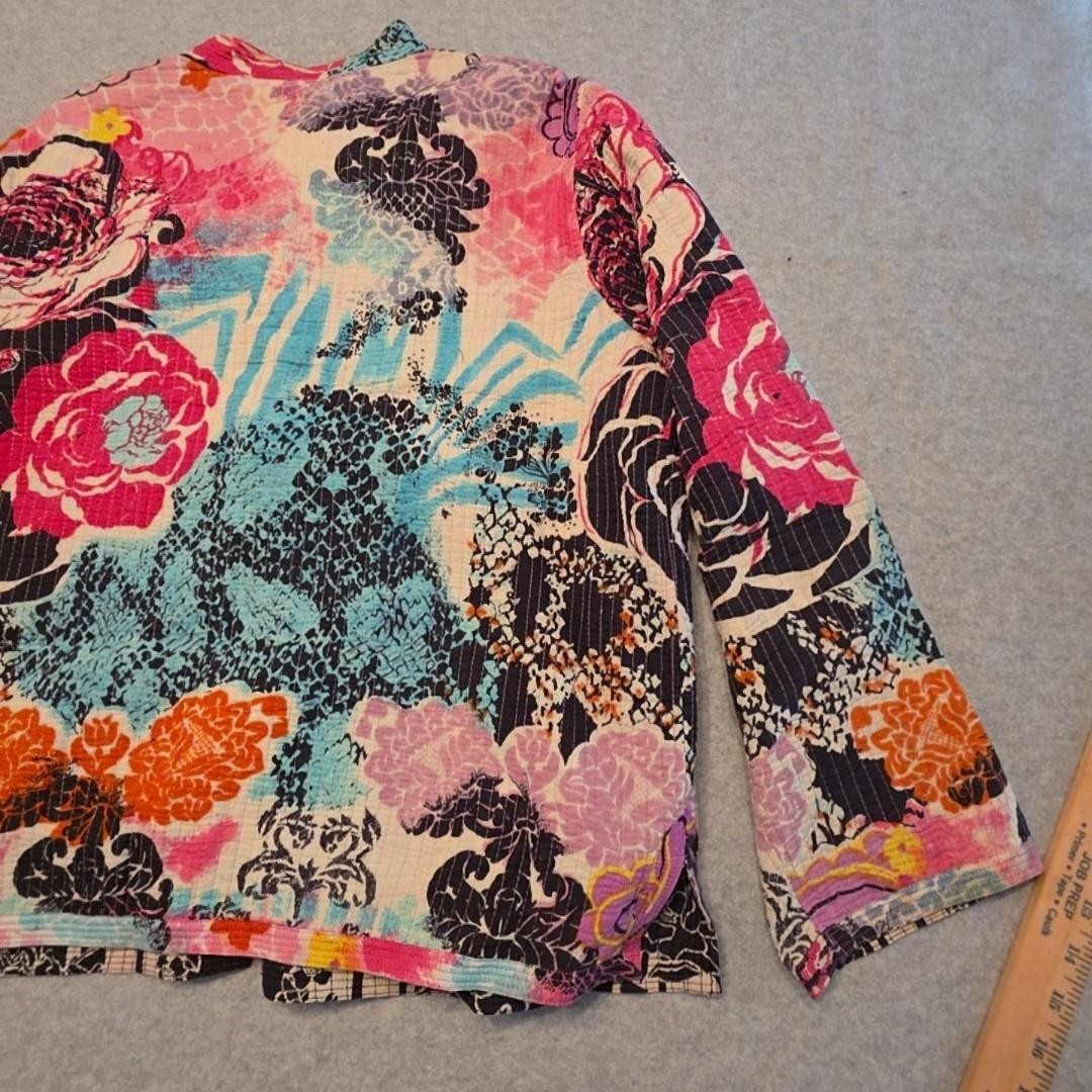 Floral Jacket Womens XL Multicolor Cotton Quilted Reversible Short Button Boho