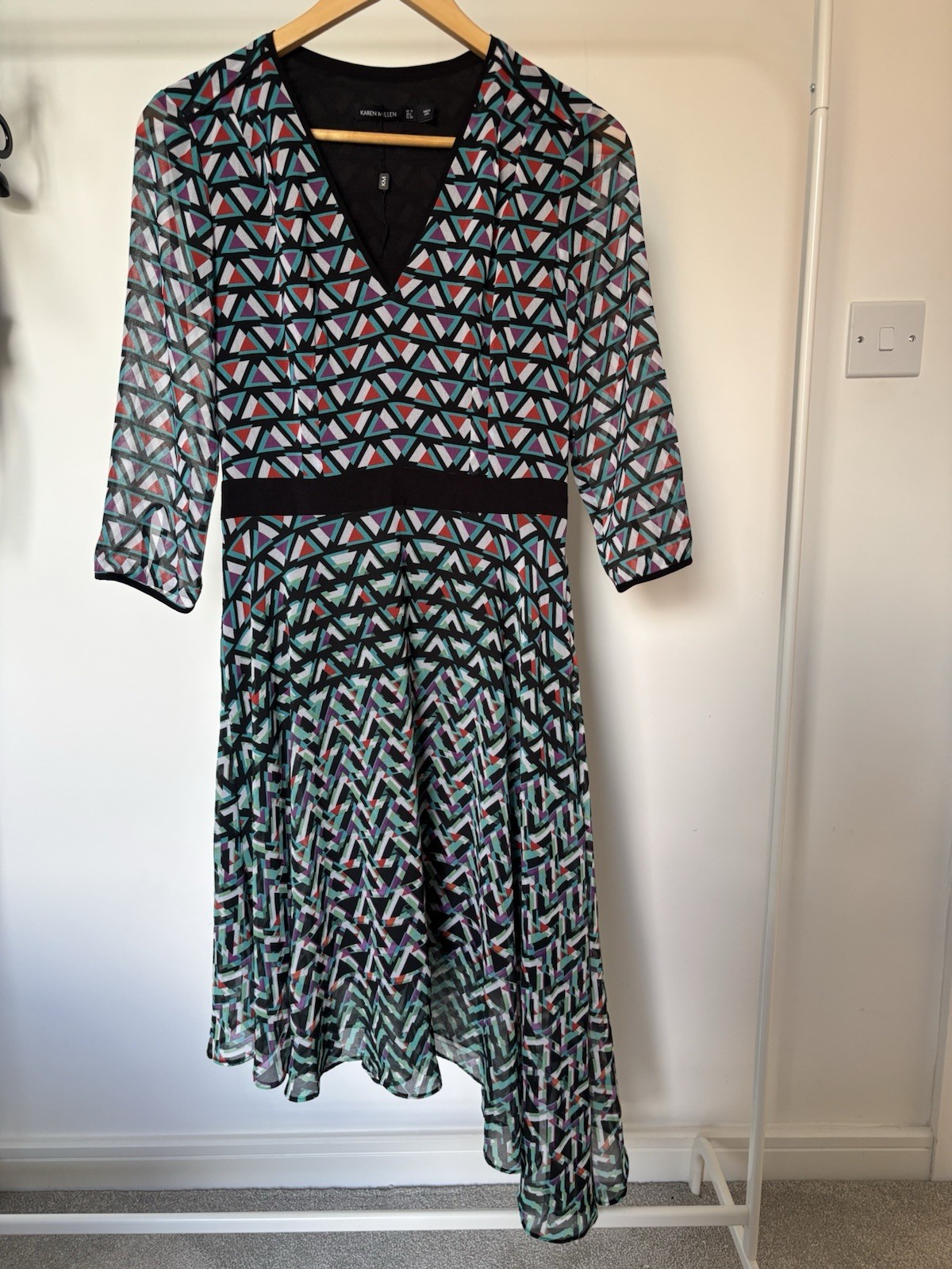Karen Millen Geometric Midi Dress UK 10 Summer Wedding Guest Party Race Day