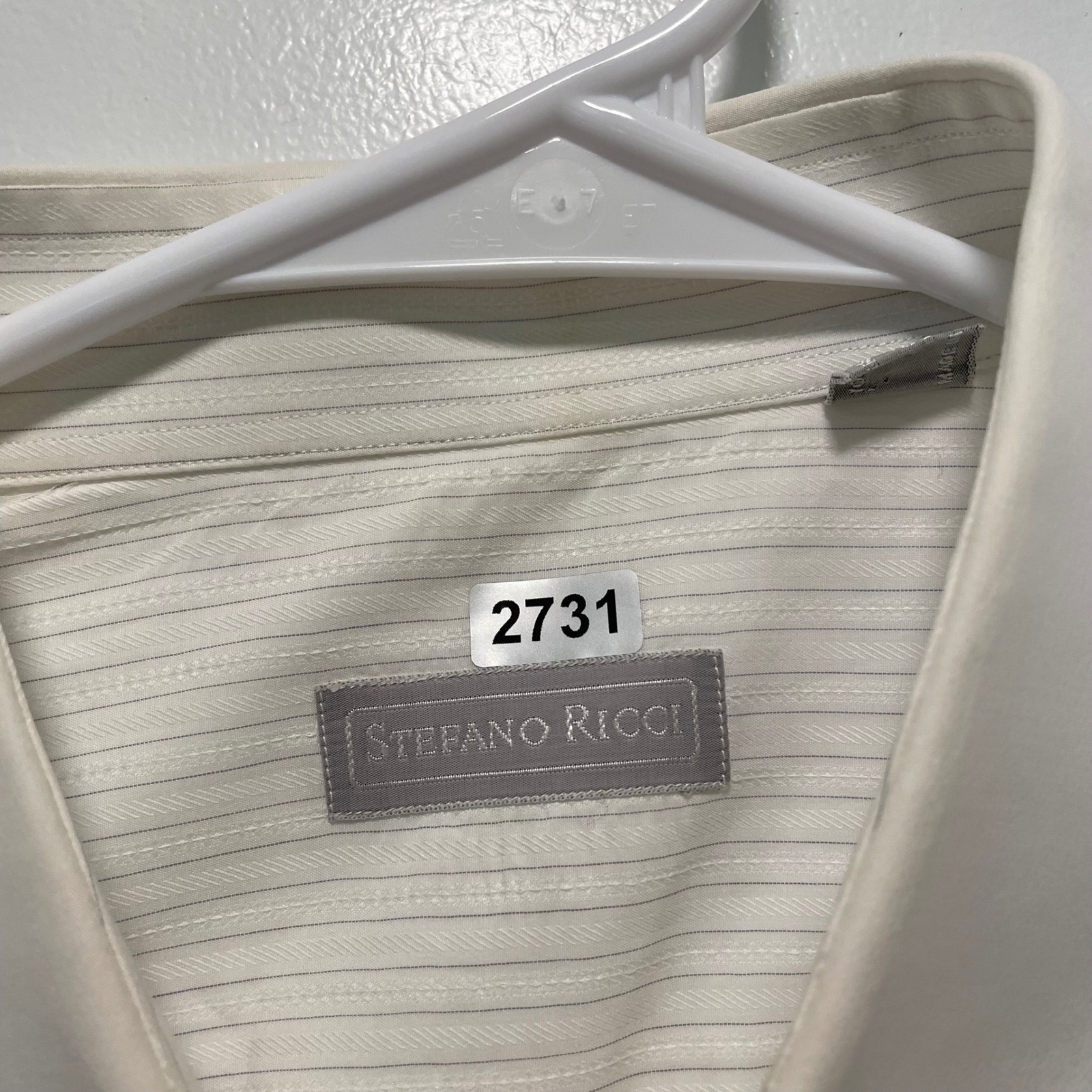 Stefano Ricci Men Dress Shirt White Grey Pinstripe French Cuff Cotton Made Italy