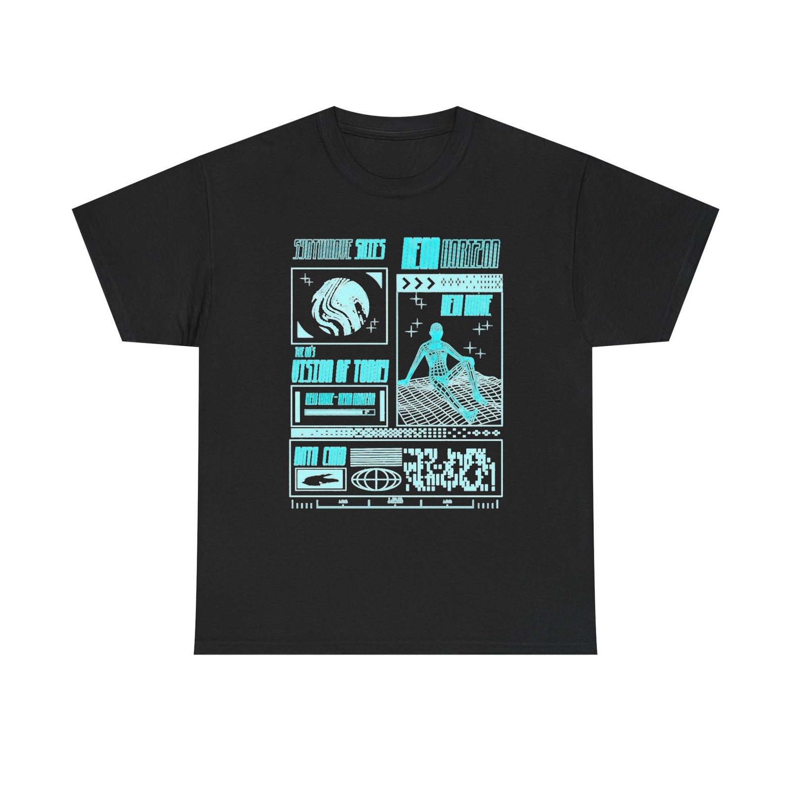 Retro Sci‑Fi Panel Tee | Neon Moon, Astronaut, Mountain