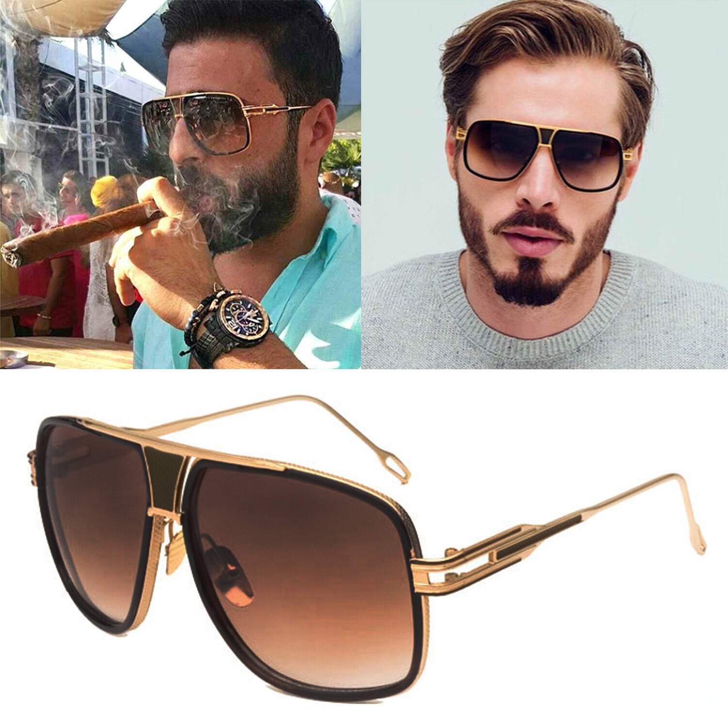 OVERSIZED Square Pilot Sunglasses Metal Bar Retro Mens Women Fashion Glasses US